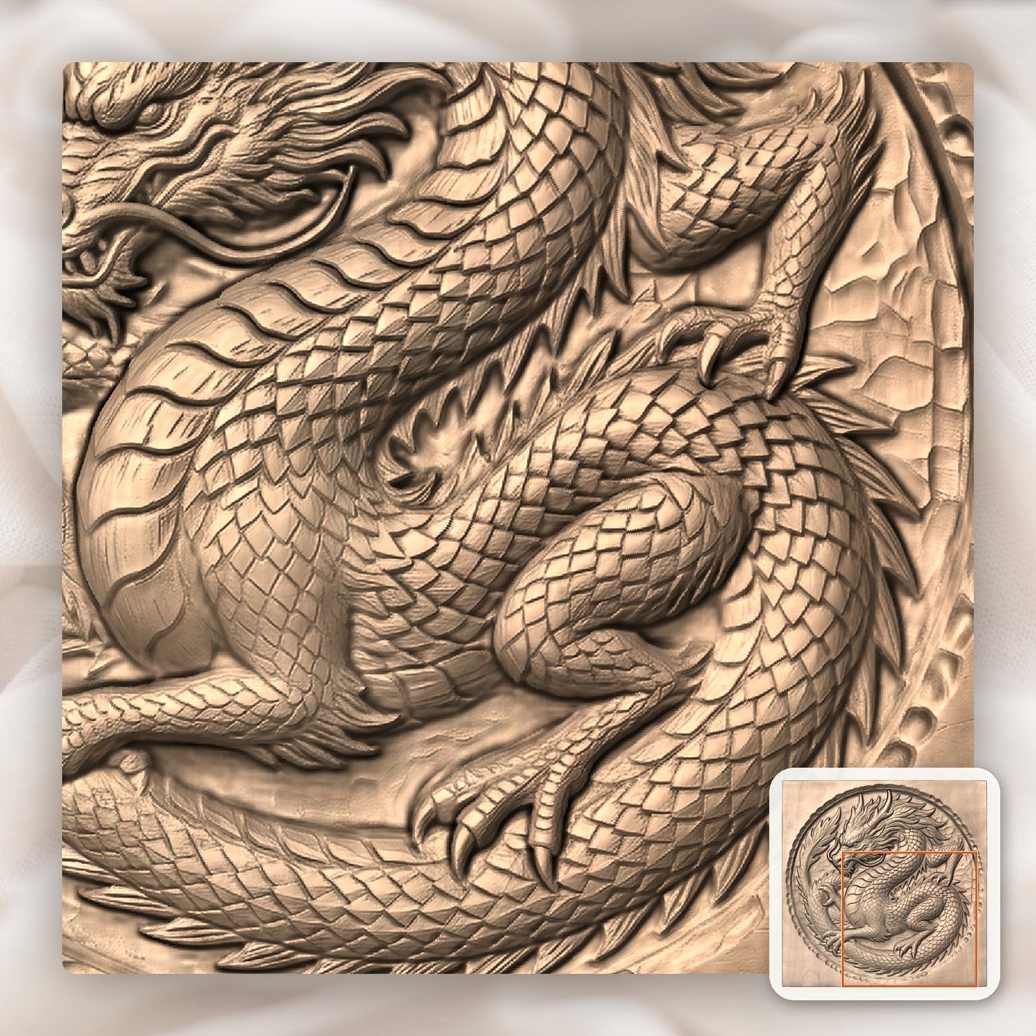Medieval Coiled Dragon Medallion CNC Relief STL bas-relief STL — view 8