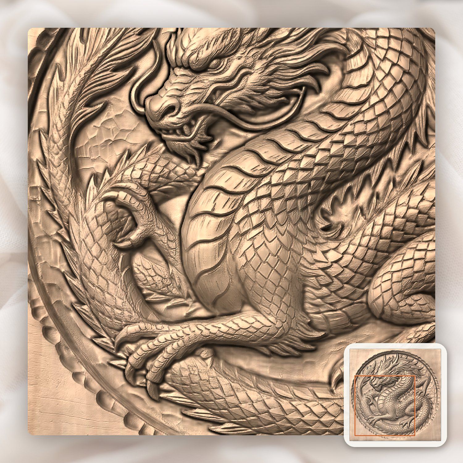 Medieval Coiled Dragon Medallion CNC Relief STL bas-relief STL — view 9