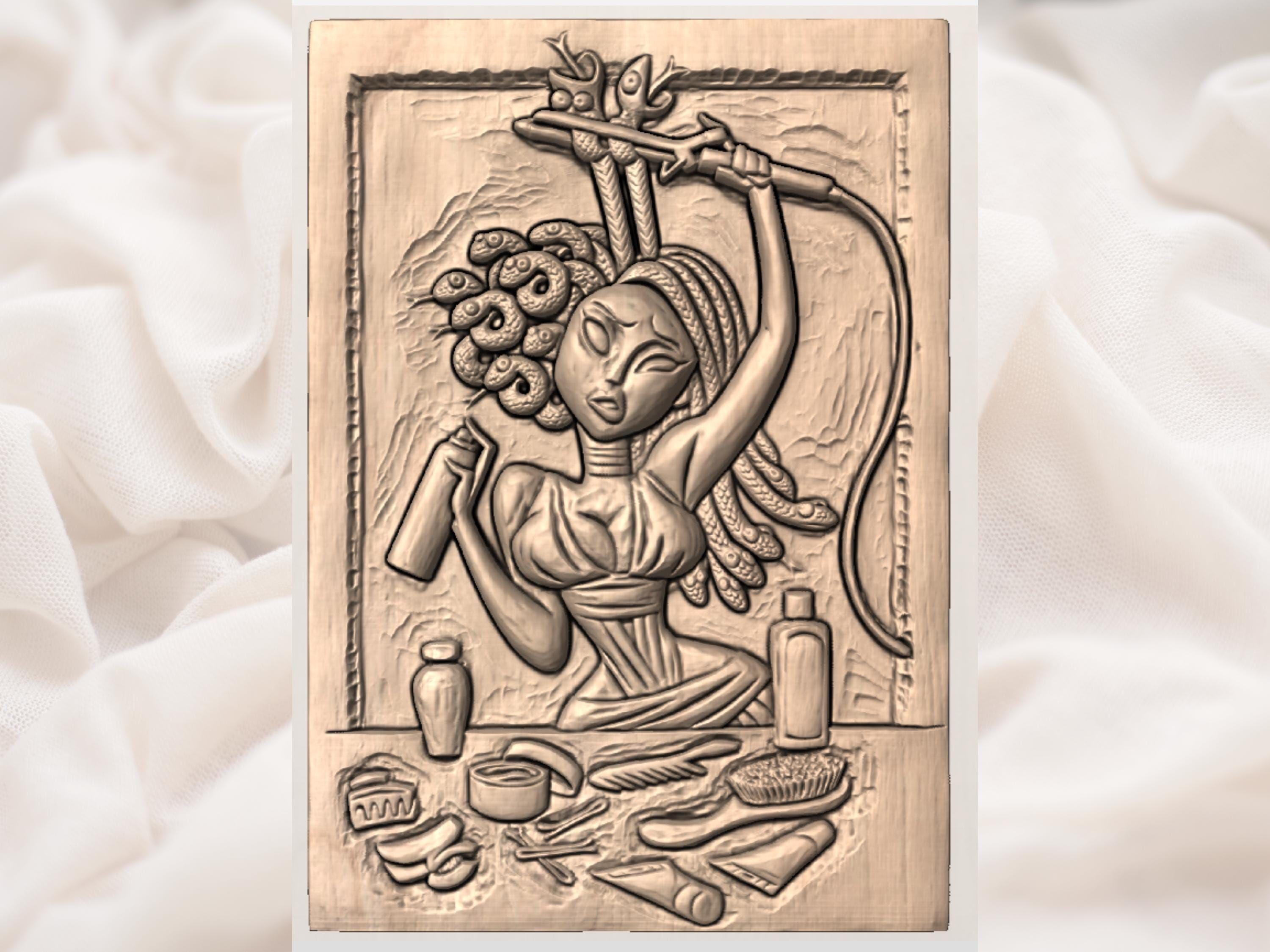 Medusa at the Vanity Bas-Relief STL for Salon Wall Art bas-relief STL — view 2