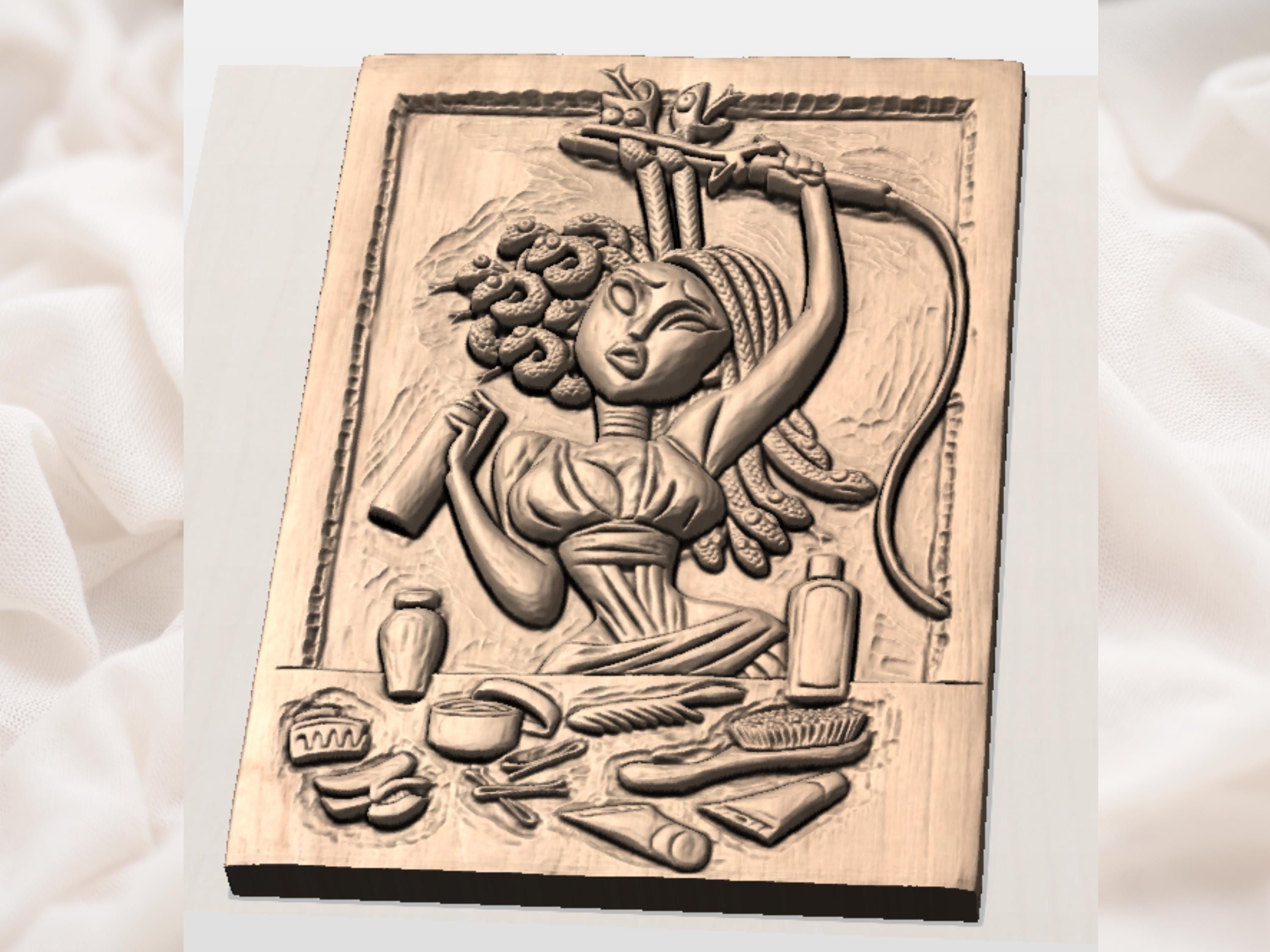 Medusa at the Vanity Bas-Relief STL for Salon Wall Art bas-relief STL — view 3