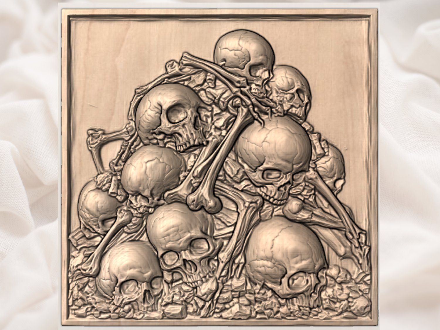Memento Mori Skull Pile Ossuary Wall Art CNC Relief STL bas-relief STL — view 3