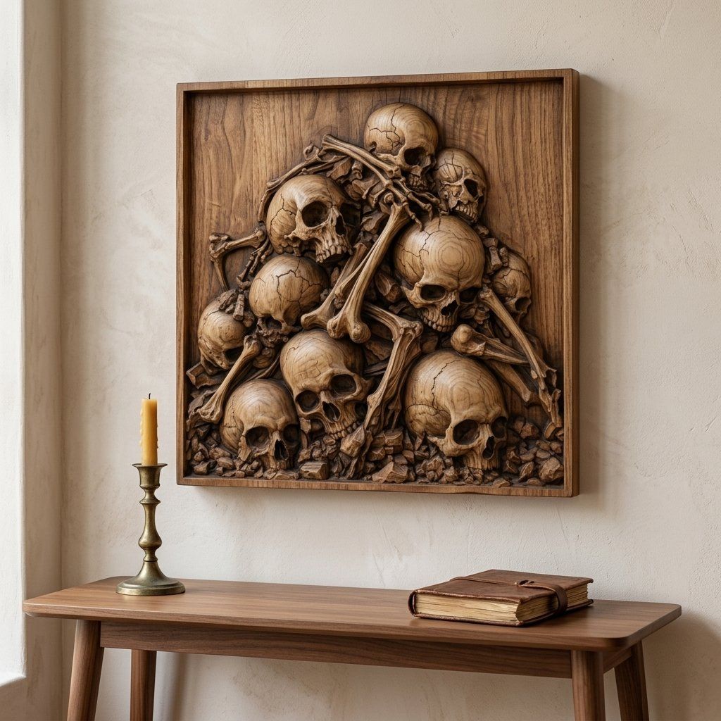 Memento Mori Skull Pile Ossuary Wall Art CNC Relief STL bas-relief STL — view 6