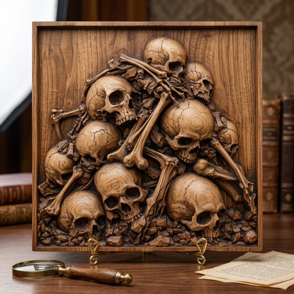 Memento Mori Skull Pile Ossuary Wall Art CNC Relief STL bas-relief STL — view 7