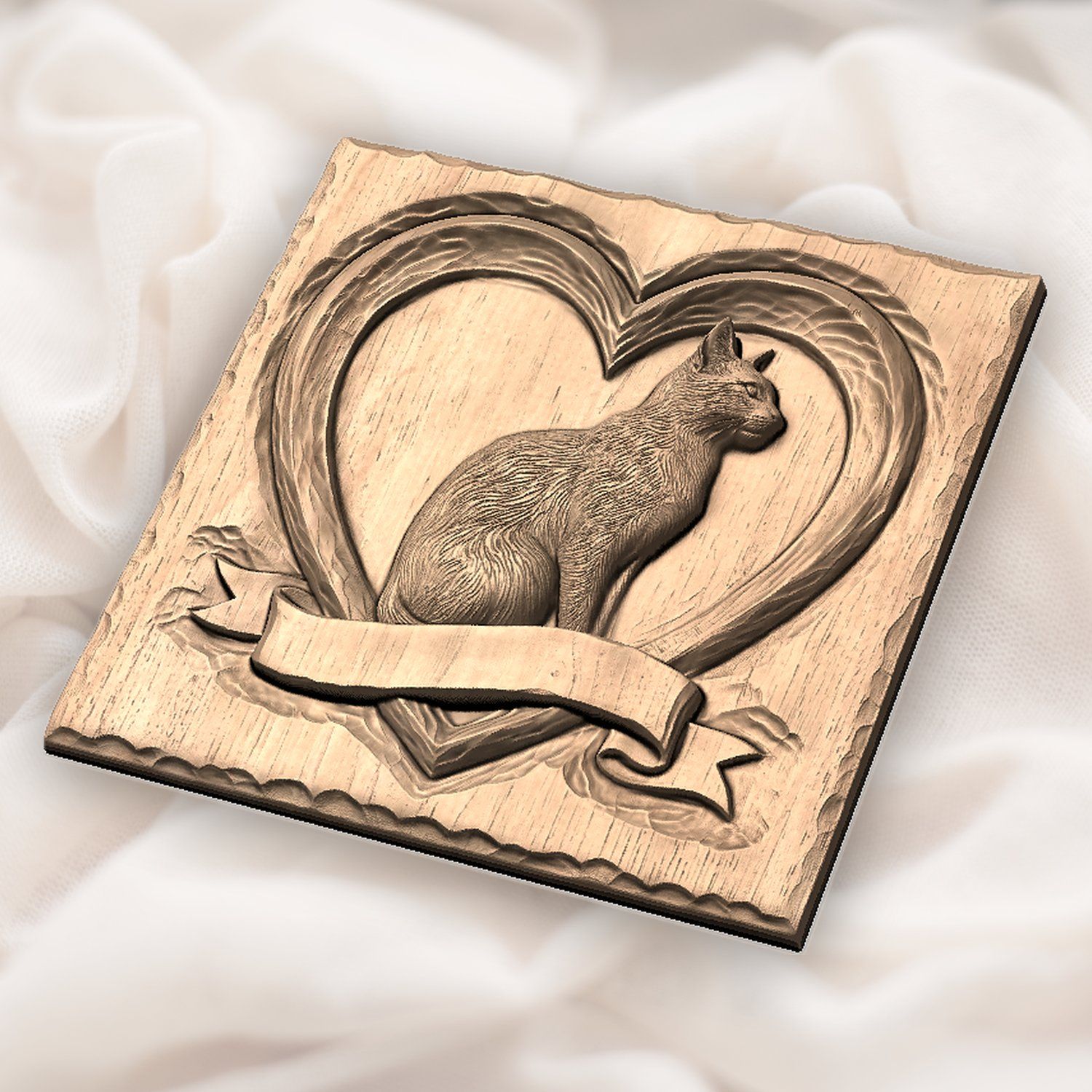 Memorial Cat Heart Banner CNC Relief STL bas-relief STL — view 5