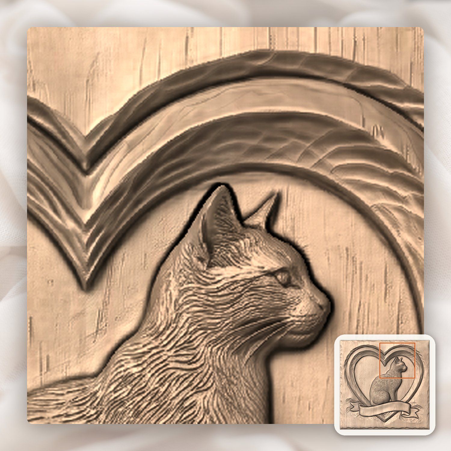 Memorial Cat Heart Banner CNC Relief STL bas-relief STL — view 8
