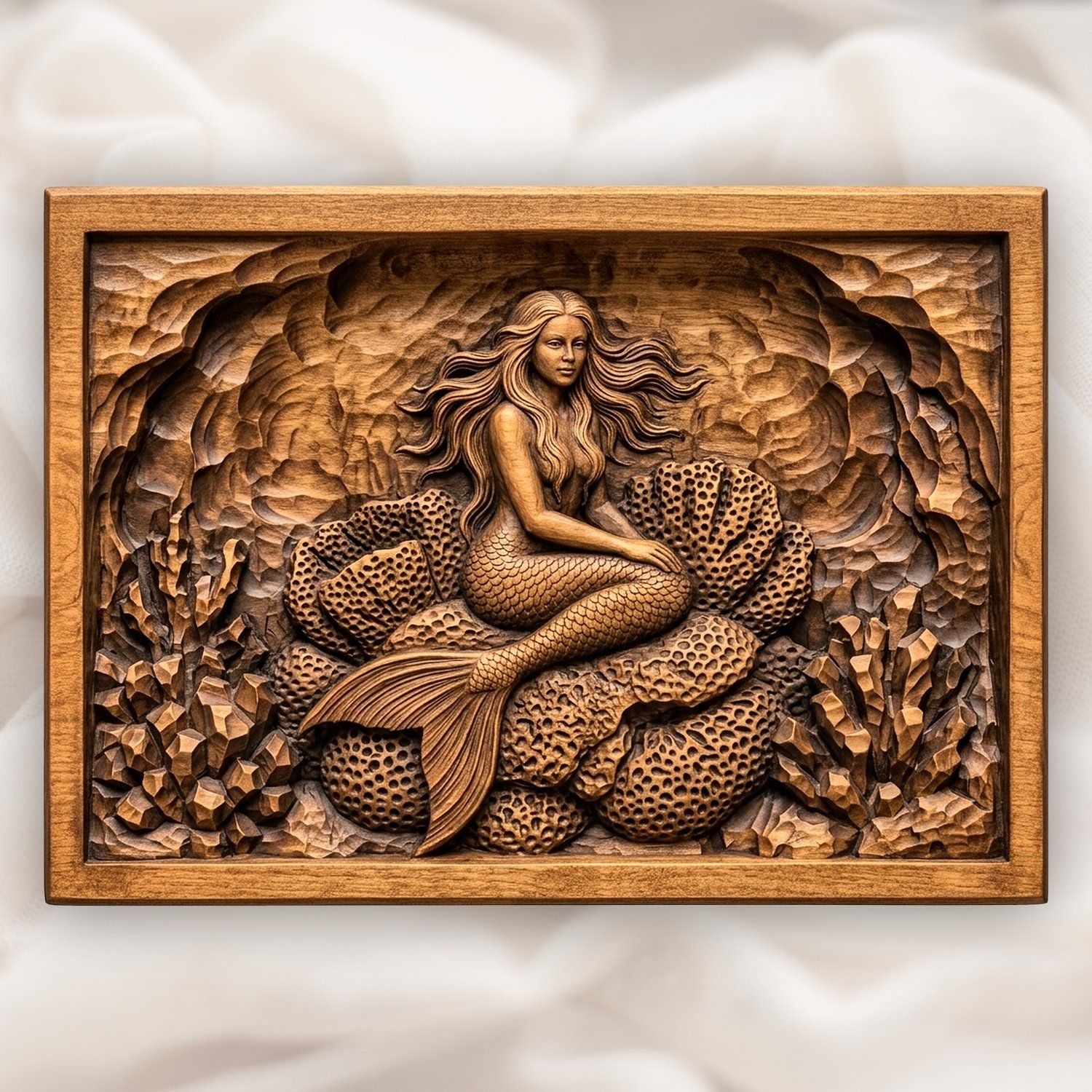Mermaid Coral Reef Fantasy Scene CNC Relief STL bas-relief STL design