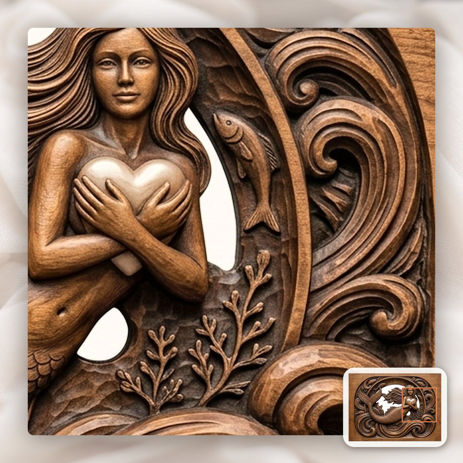 Mermaid Heart Ocean Fantasy CNC Relief STL bas-relief STL — view 12