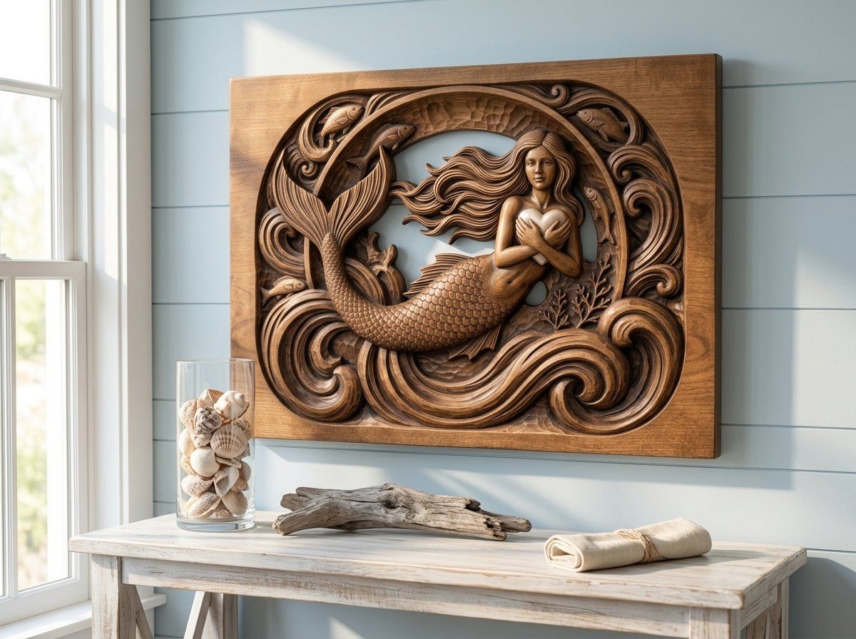 Mermaid Heart Ocean Fantasy CNC Relief STL bas-relief STL — view 13