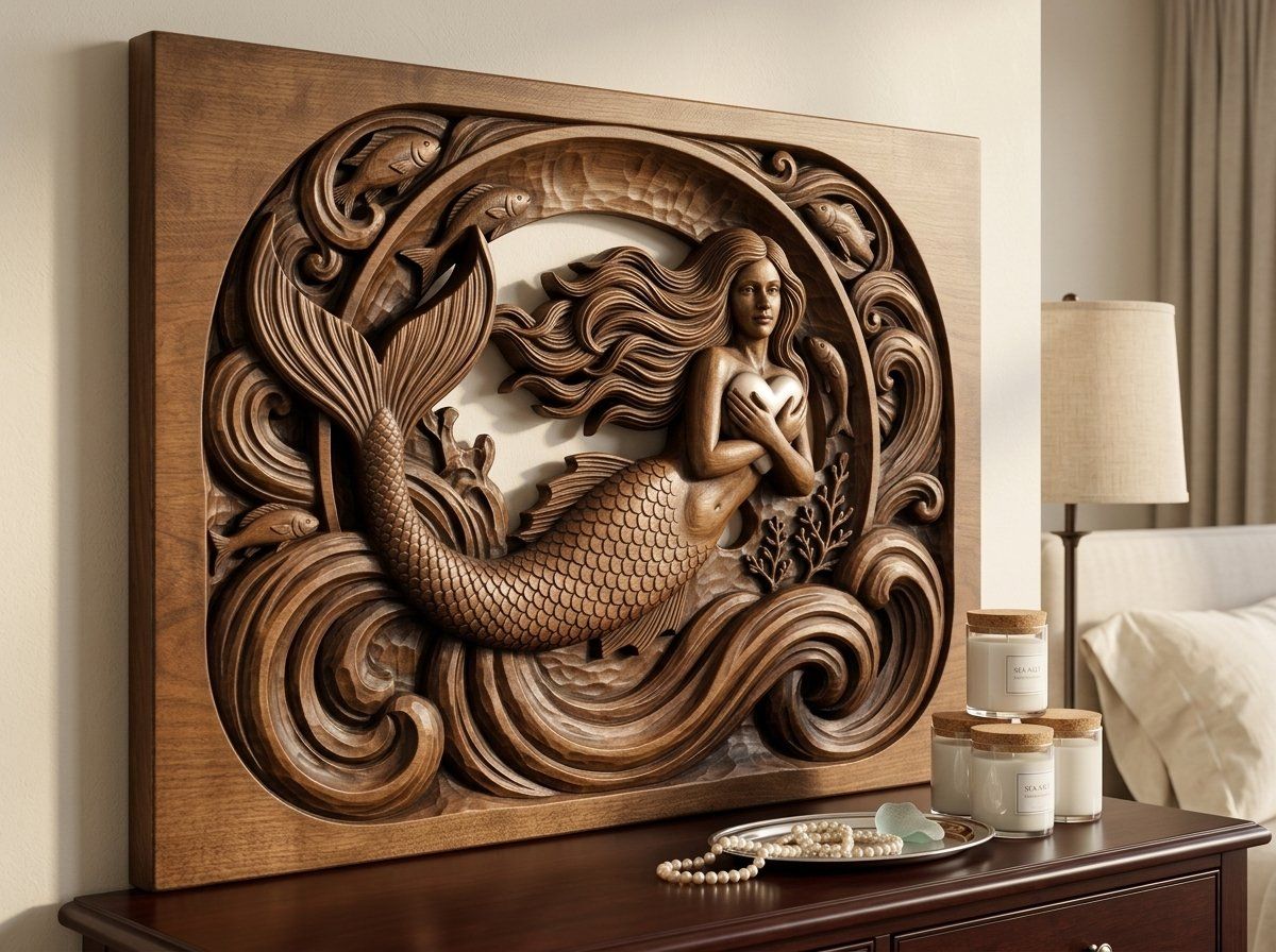 Mermaid Heart Ocean Fantasy CNC Relief STL bas-relief STL — view 14