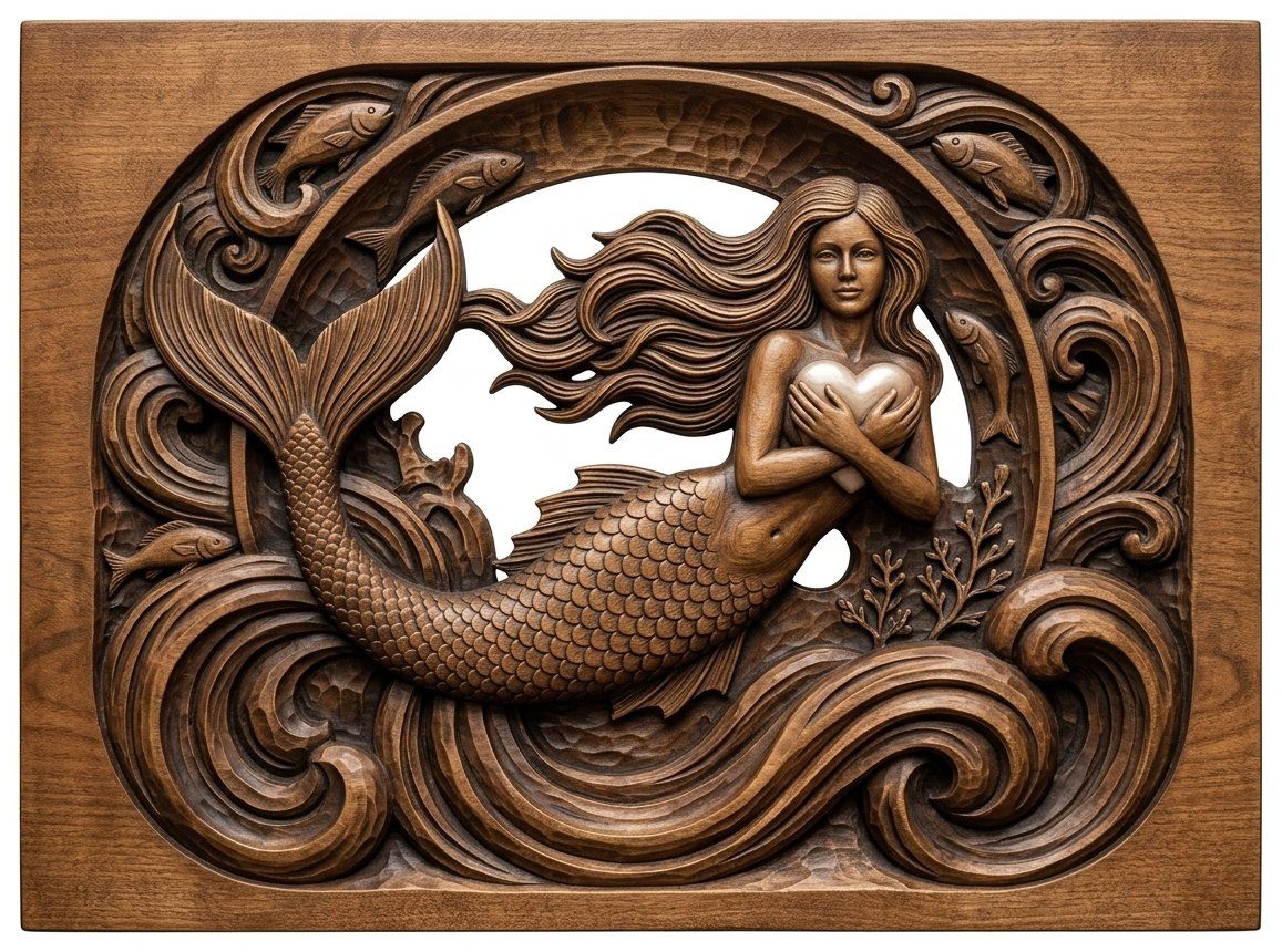 Mermaid Heart Ocean Fantasy CNC Relief STL bas-relief STL — view 4