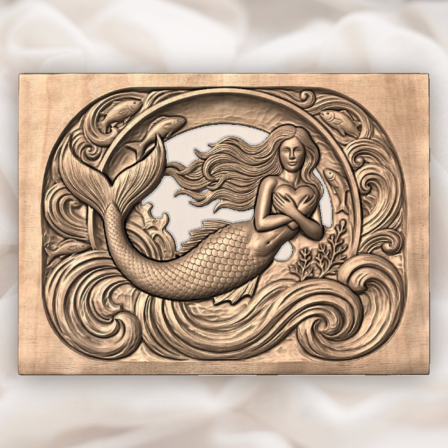 Mermaid Heart Ocean Fantasy CNC Relief STL bas-relief STL — view 5