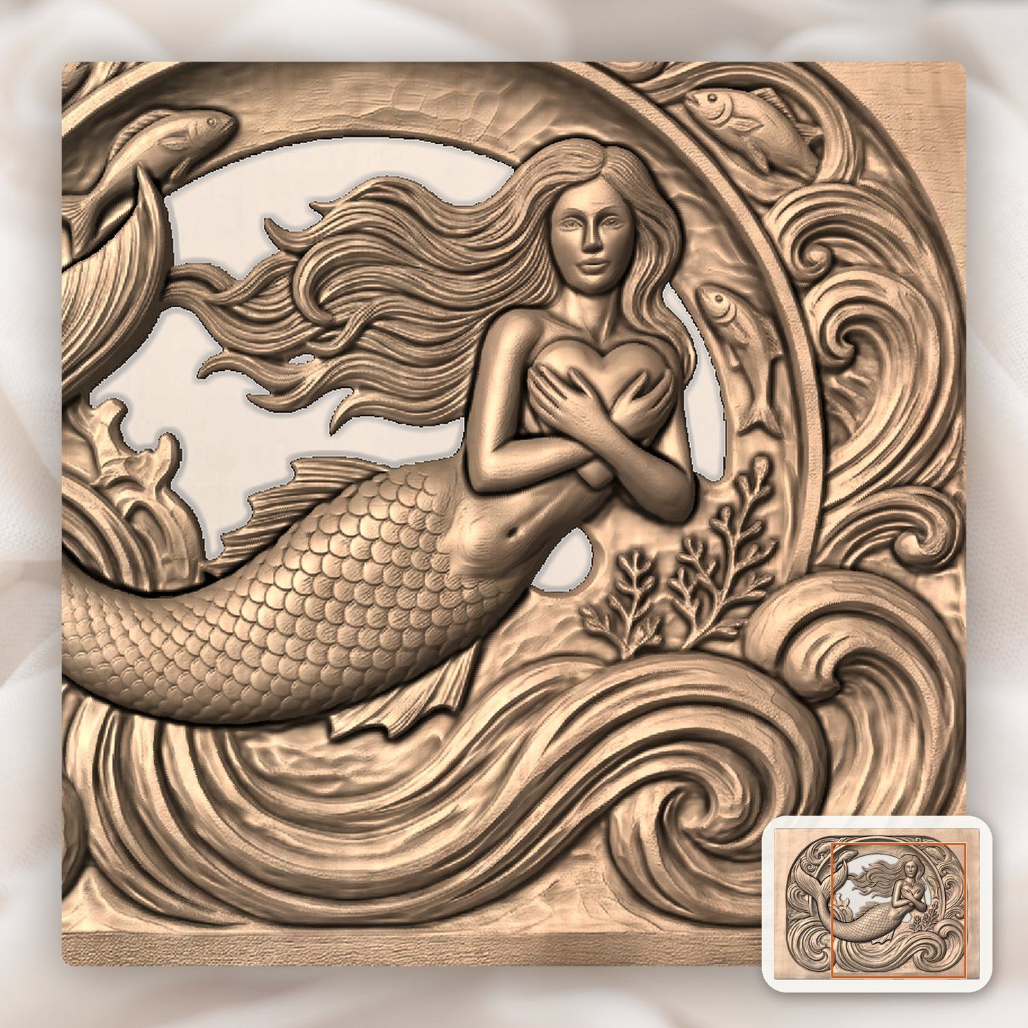 Mermaid Heart Ocean Fantasy CNC Relief STL bas-relief STL — view 7