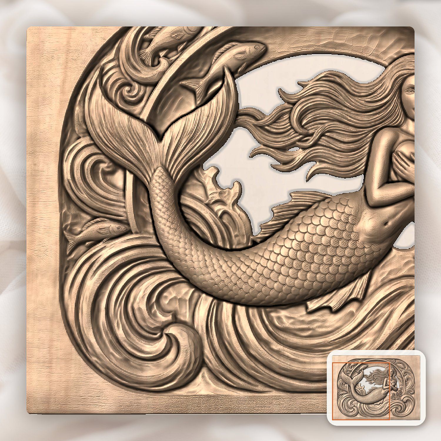 Mermaid Heart Ocean Fantasy CNC Relief STL bas-relief STL — view 8