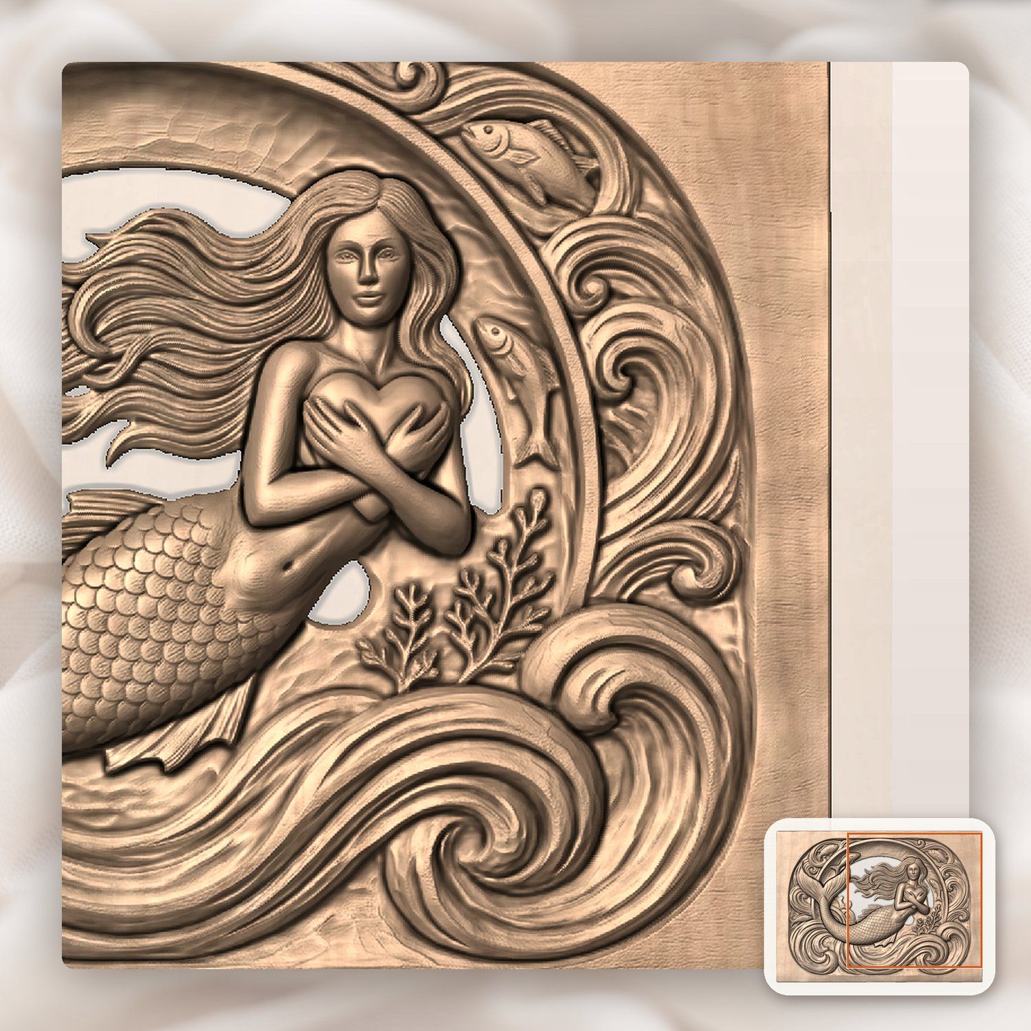 Mermaid Heart Ocean Fantasy CNC Relief STL bas-relief STL — view 9