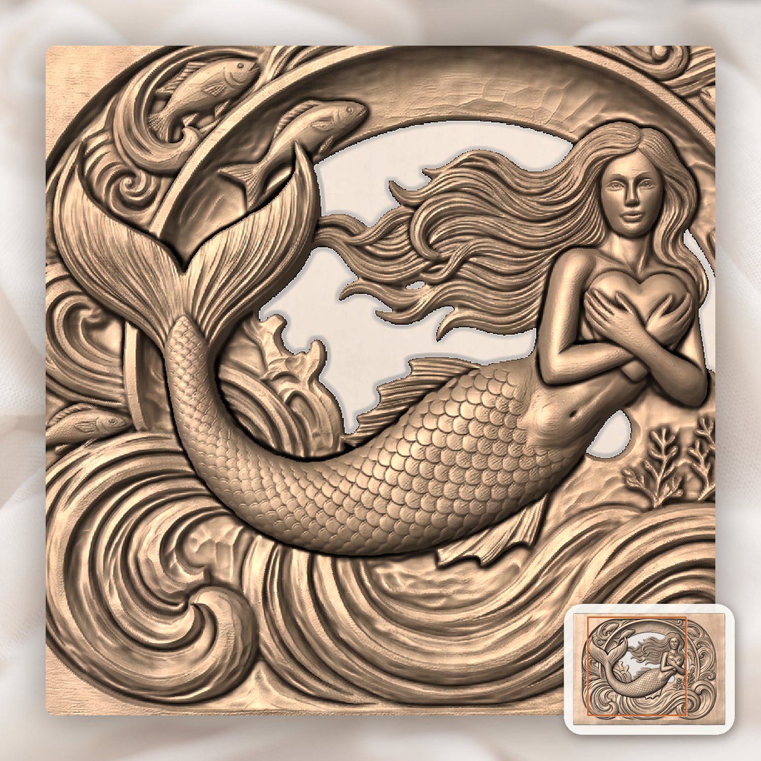 Mermaid Heart Ocean Fantasy CNC Relief STL bas-relief STL — view 10