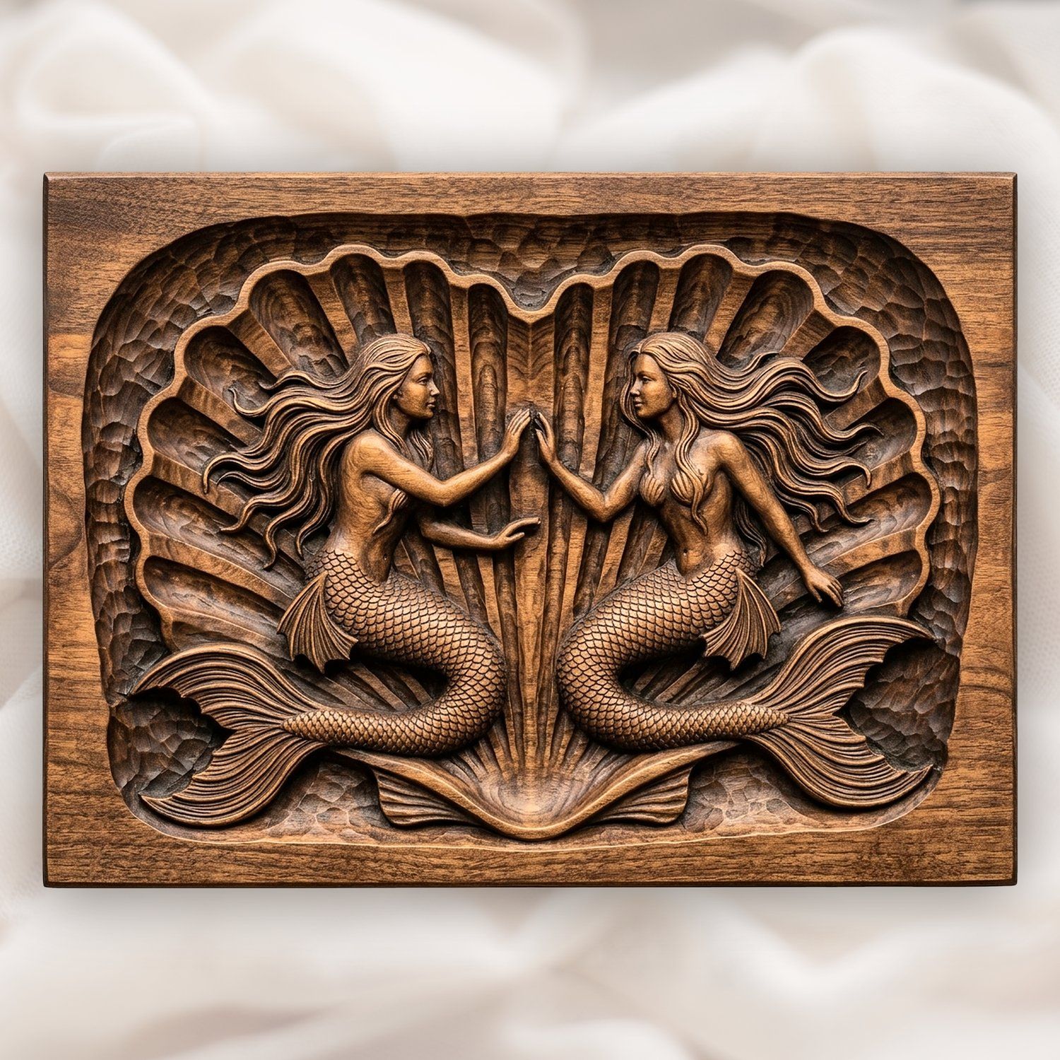 Mermaid Heart Scallop CNC Relief STL bas-relief STL design