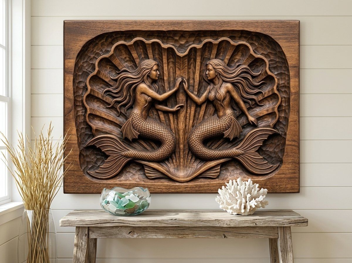 Mermaid Heart Scallop CNC Relief STL bas-relief STL — view 13