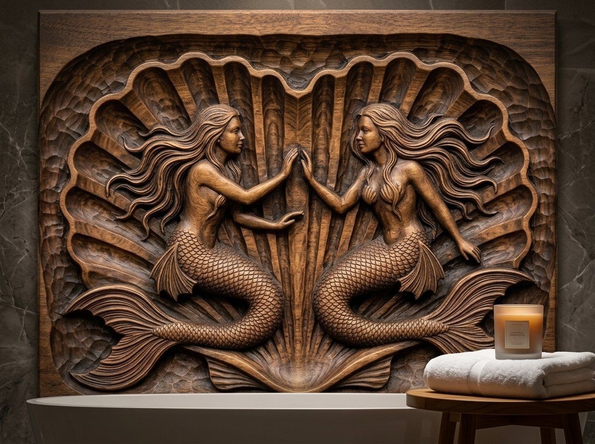 Mermaid Heart Scallop CNC Relief STL bas-relief STL — view 14
