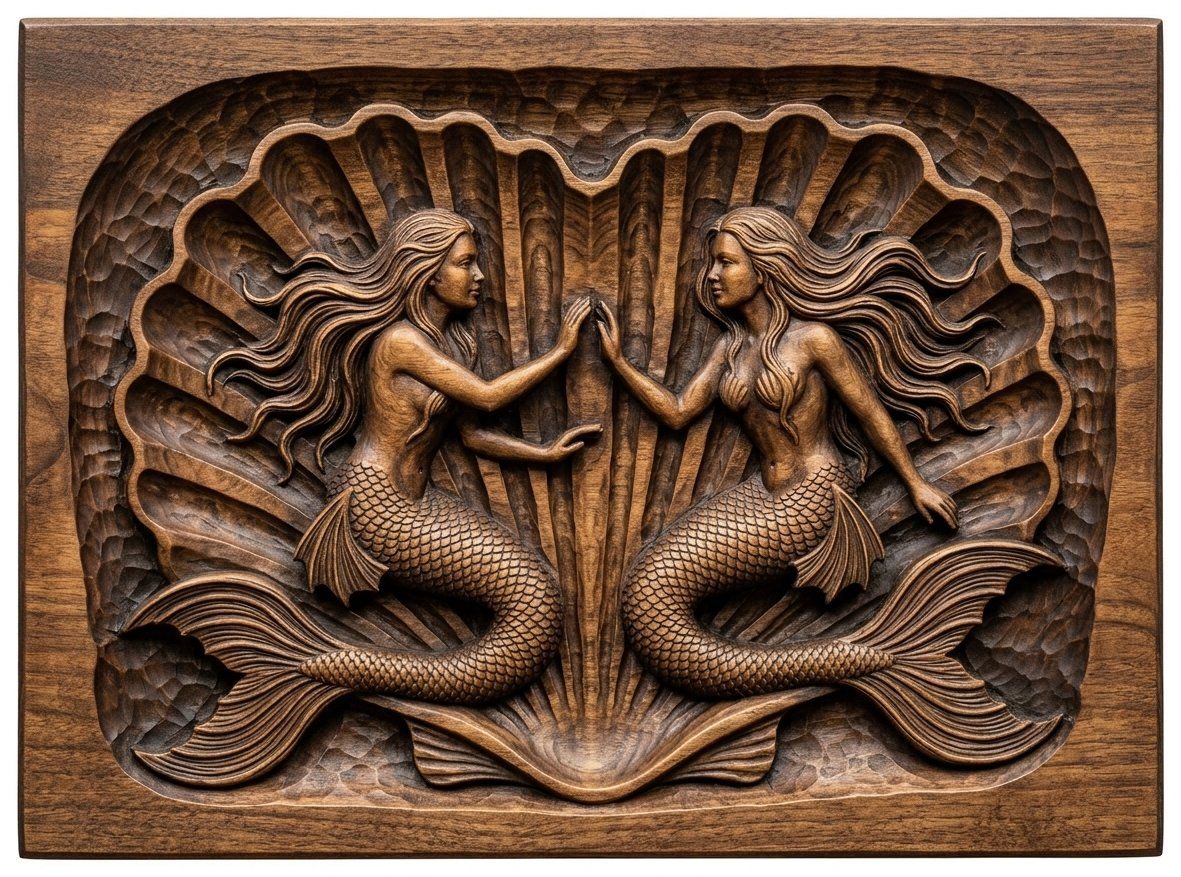 Mermaid Heart Scallop CNC Relief STL bas-relief STL — view 4