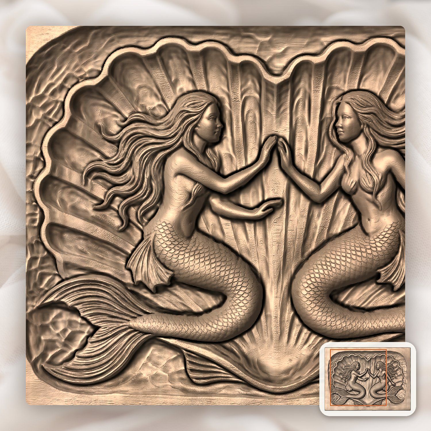 Mermaid Heart Scallop CNC Relief STL bas-relief STL — view 7