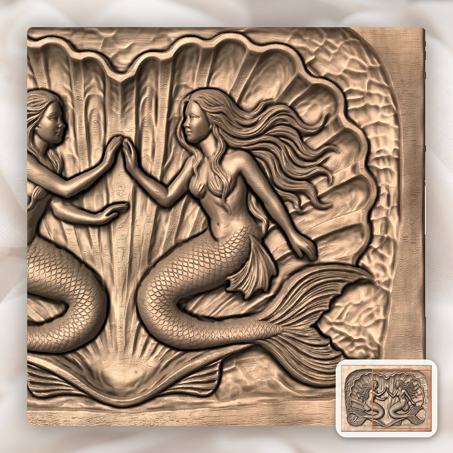 Mermaid Heart Scallop CNC Relief STL bas-relief STL — view 8