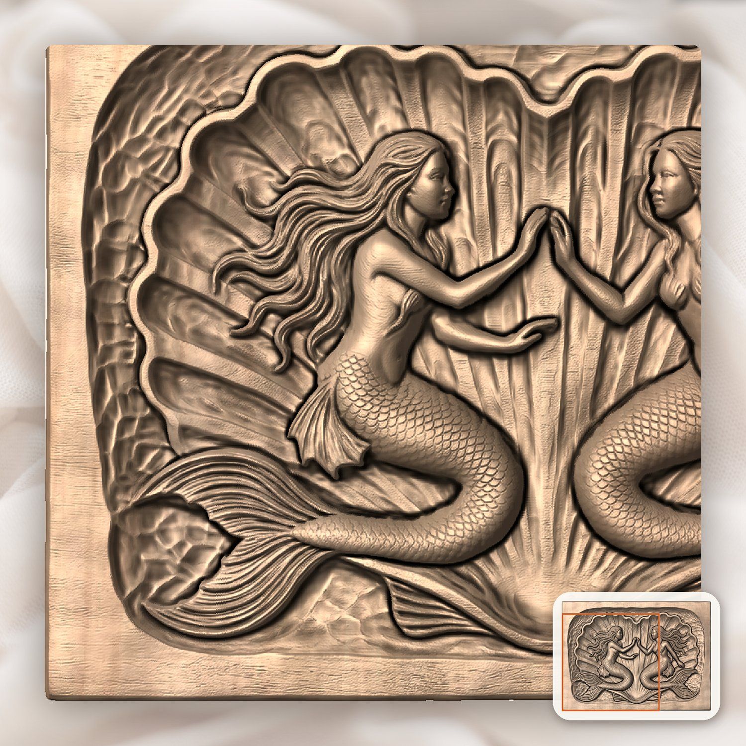 Mermaid Heart Scallop CNC Relief STL bas-relief STL — view 9