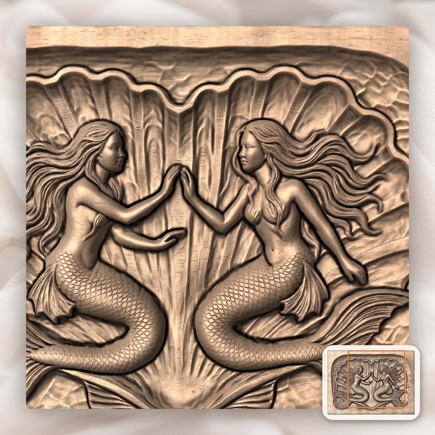 Mermaid Heart Scallop CNC Relief STL bas-relief STL — view 10