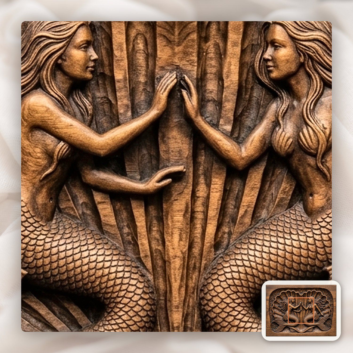 Mermaid Heart Scallop CNC Relief STL bas-relief STL — view 11