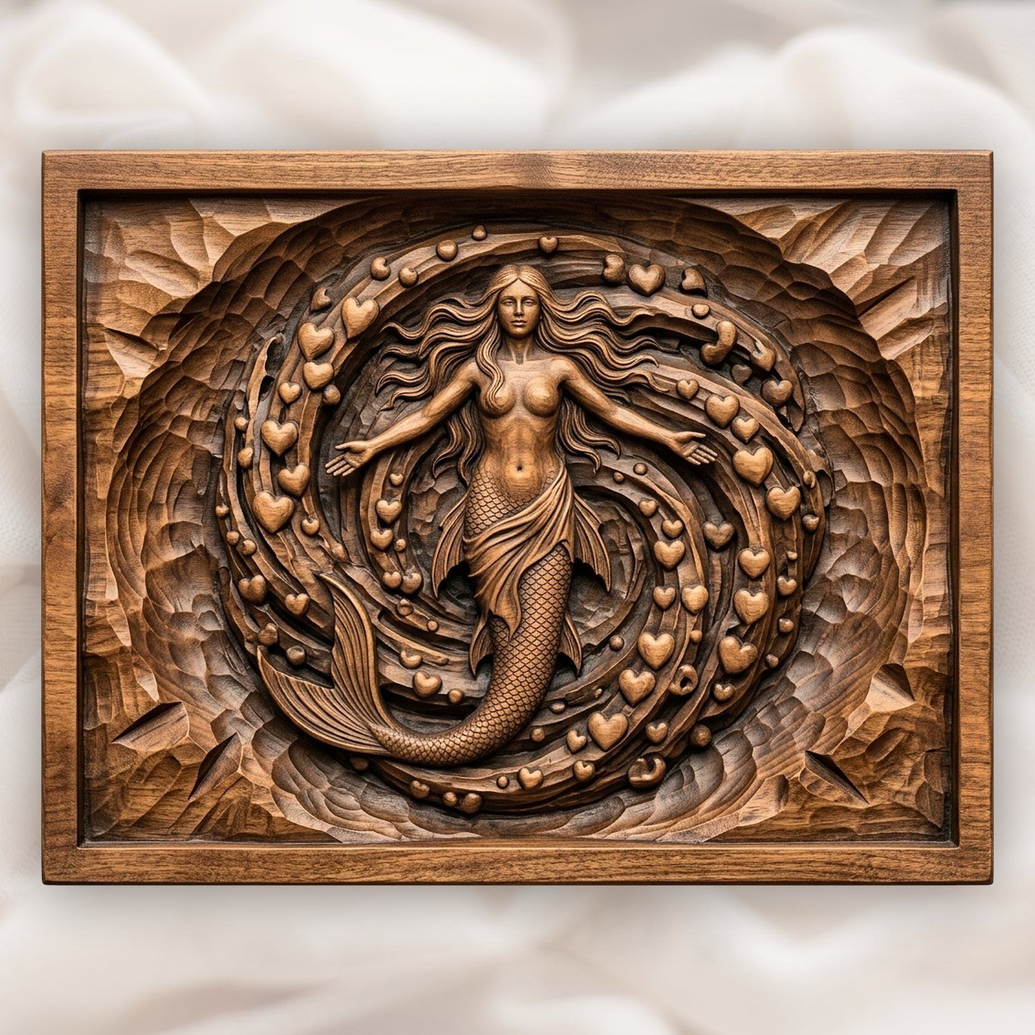 Mermaid Heart Vortex CNC Relief STL bas-relief STL design
