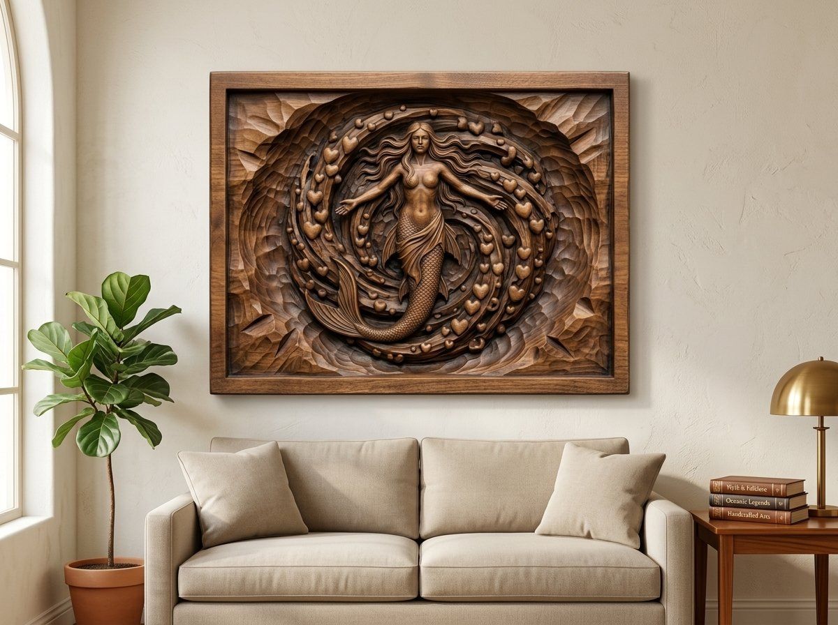 Mermaid Heart Vortex CNC Relief STL bas-relief STL — view 13