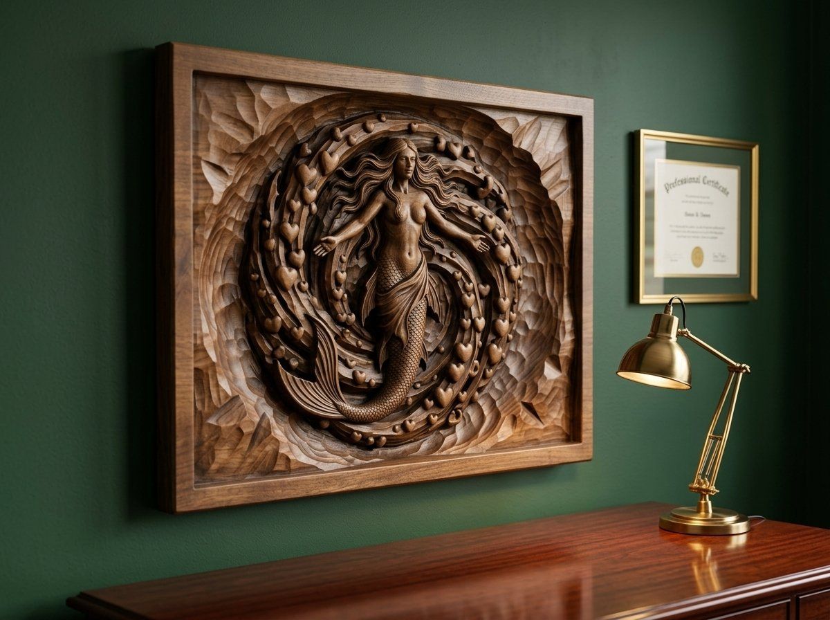 Mermaid Heart Vortex CNC Relief STL bas-relief STL — view 14