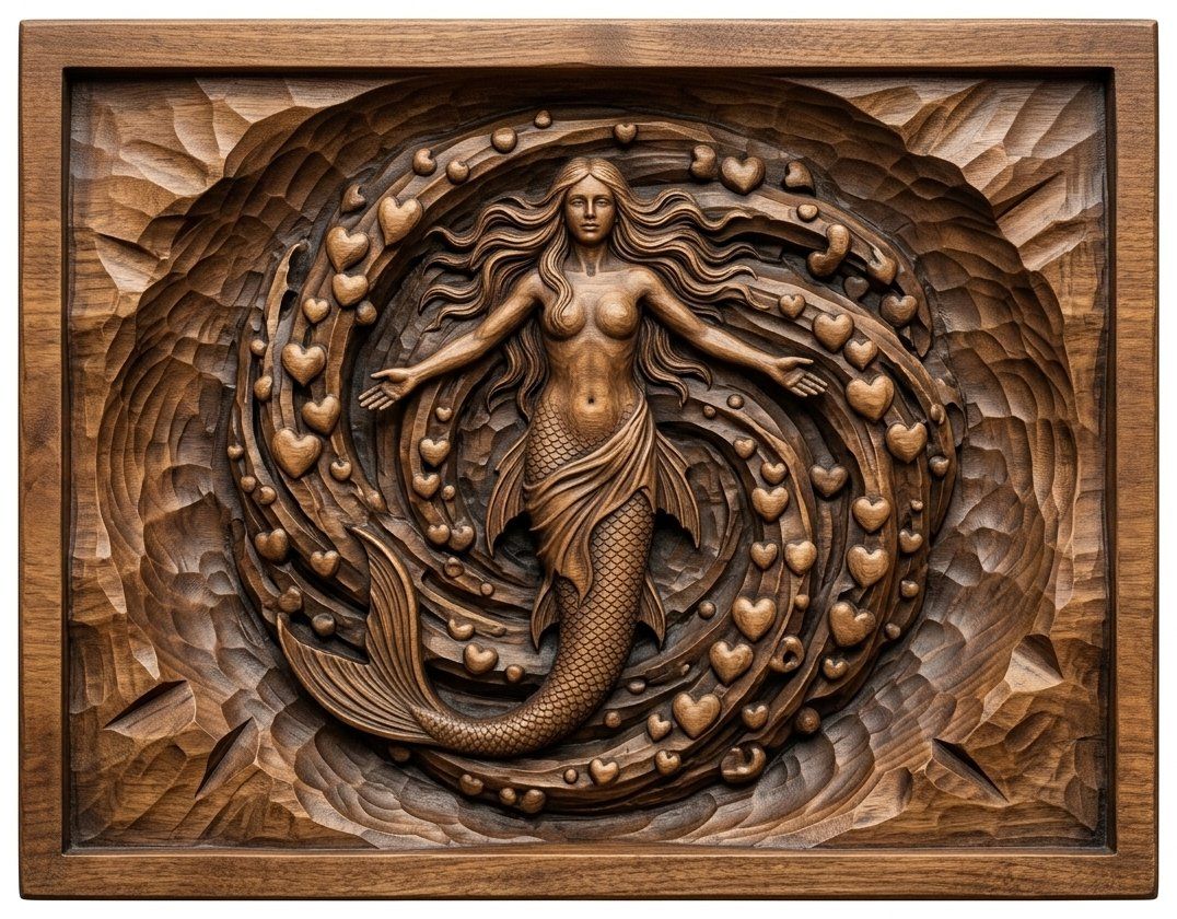 Mermaid Heart Vortex CNC Relief STL bas-relief STL — view 4