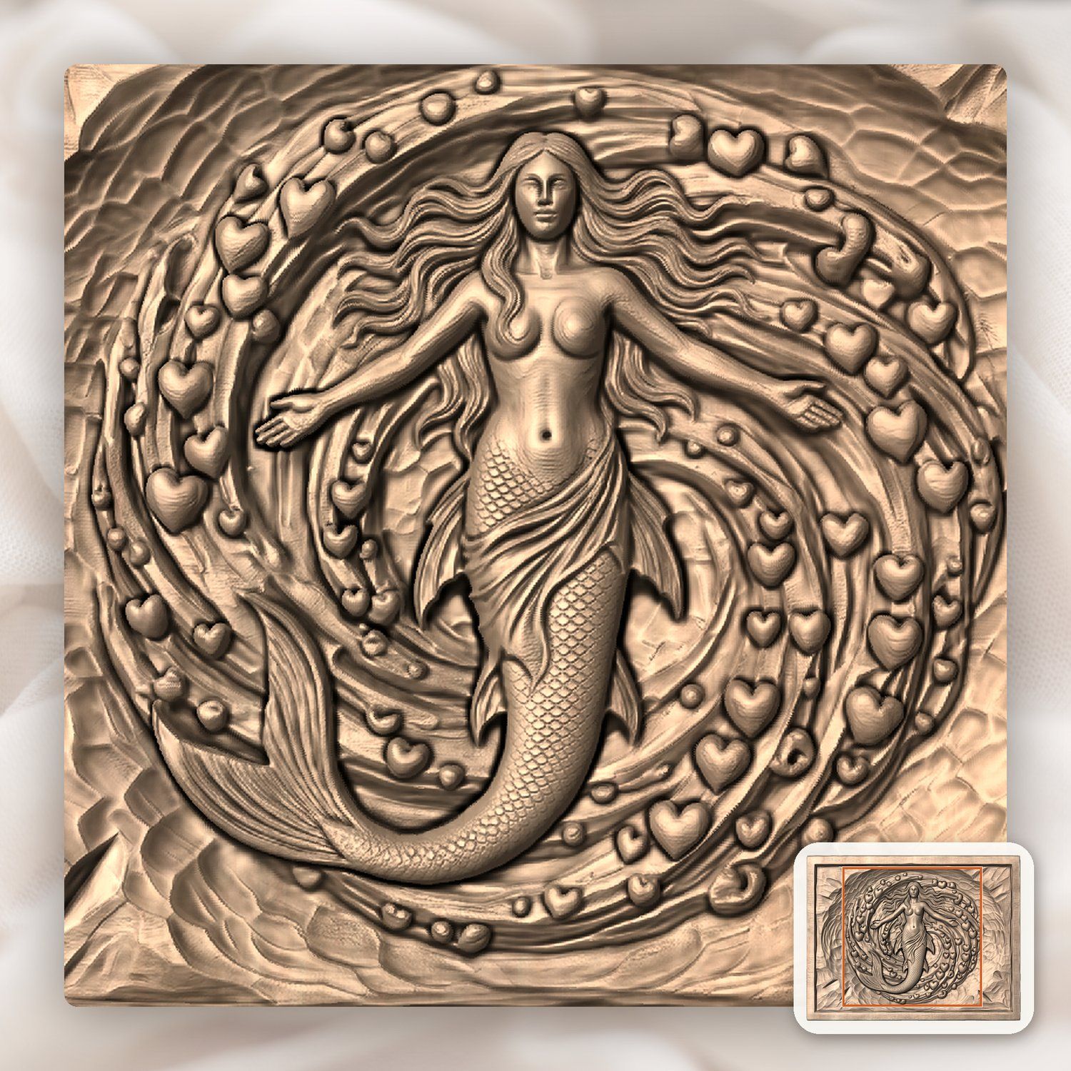 Mermaid Heart Vortex CNC Relief STL bas-relief STL — view 7