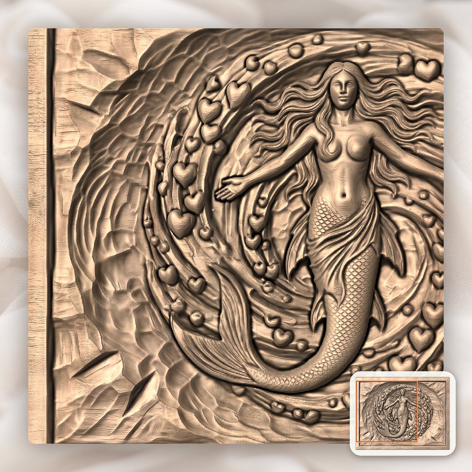 Mermaid Heart Vortex CNC Relief STL bas-relief STL — view 8