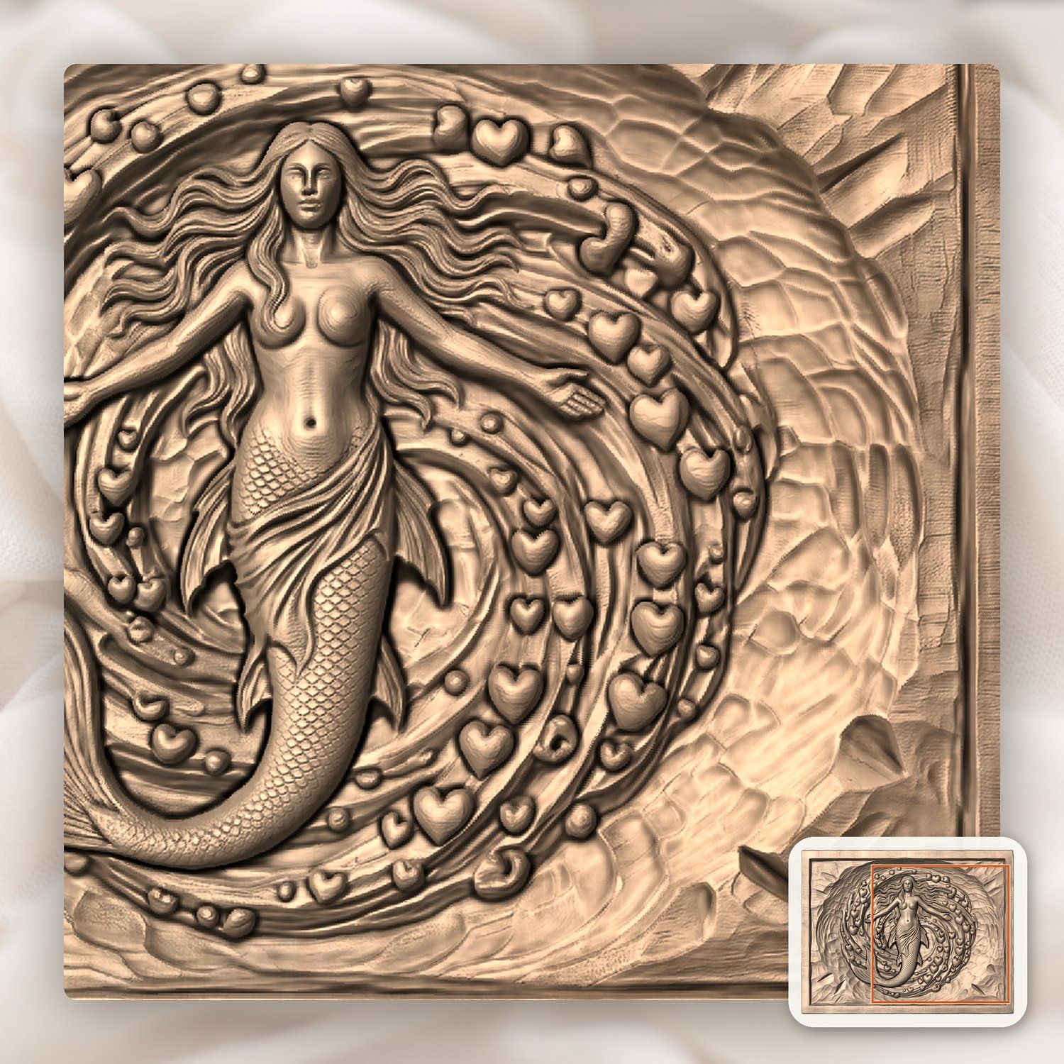 Mermaid Heart Vortex CNC Relief STL bas-relief STL — view 9