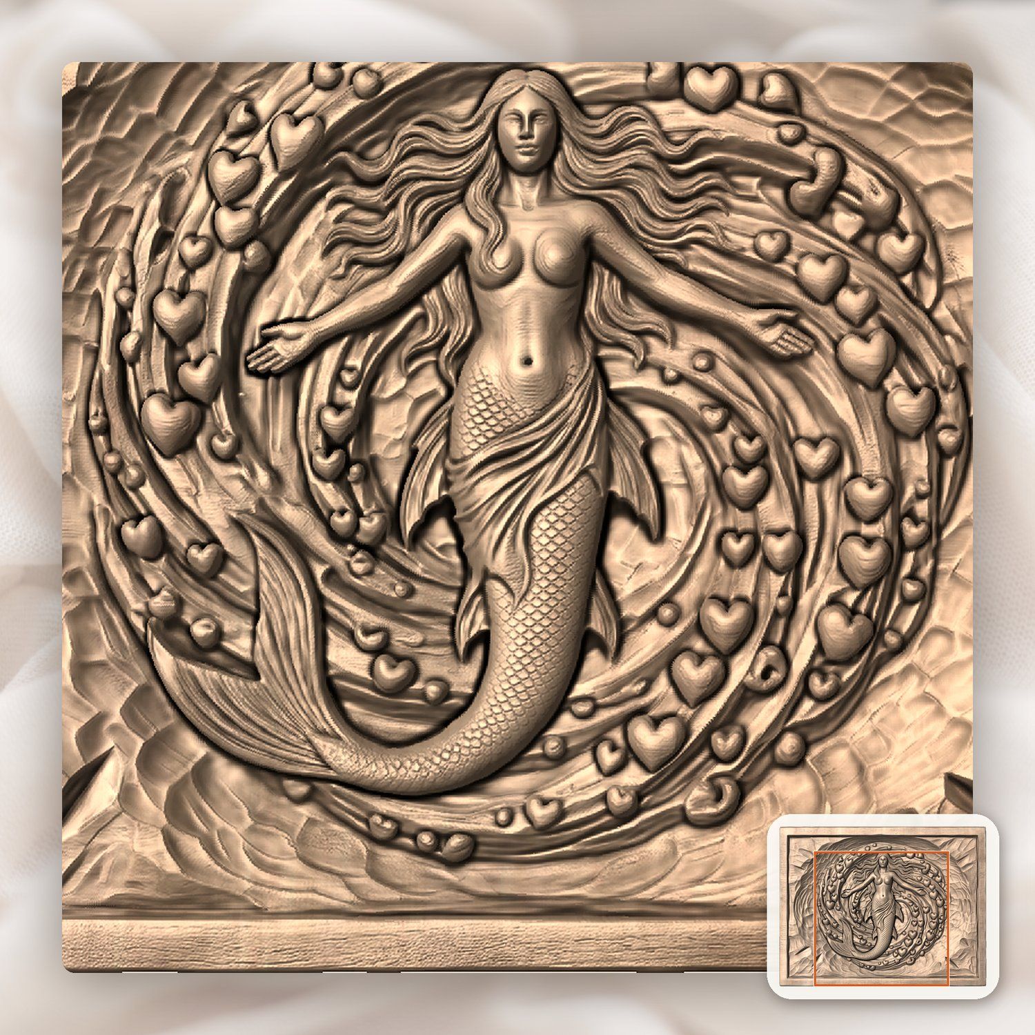Mermaid Heart Vortex CNC Relief STL bas-relief STL — view 10