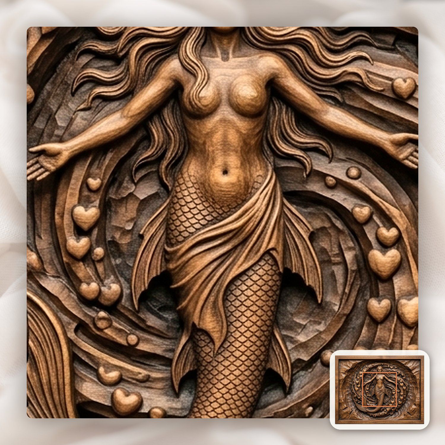 Mermaid Heart Vortex CNC Relief STL bas-relief STL — view 11