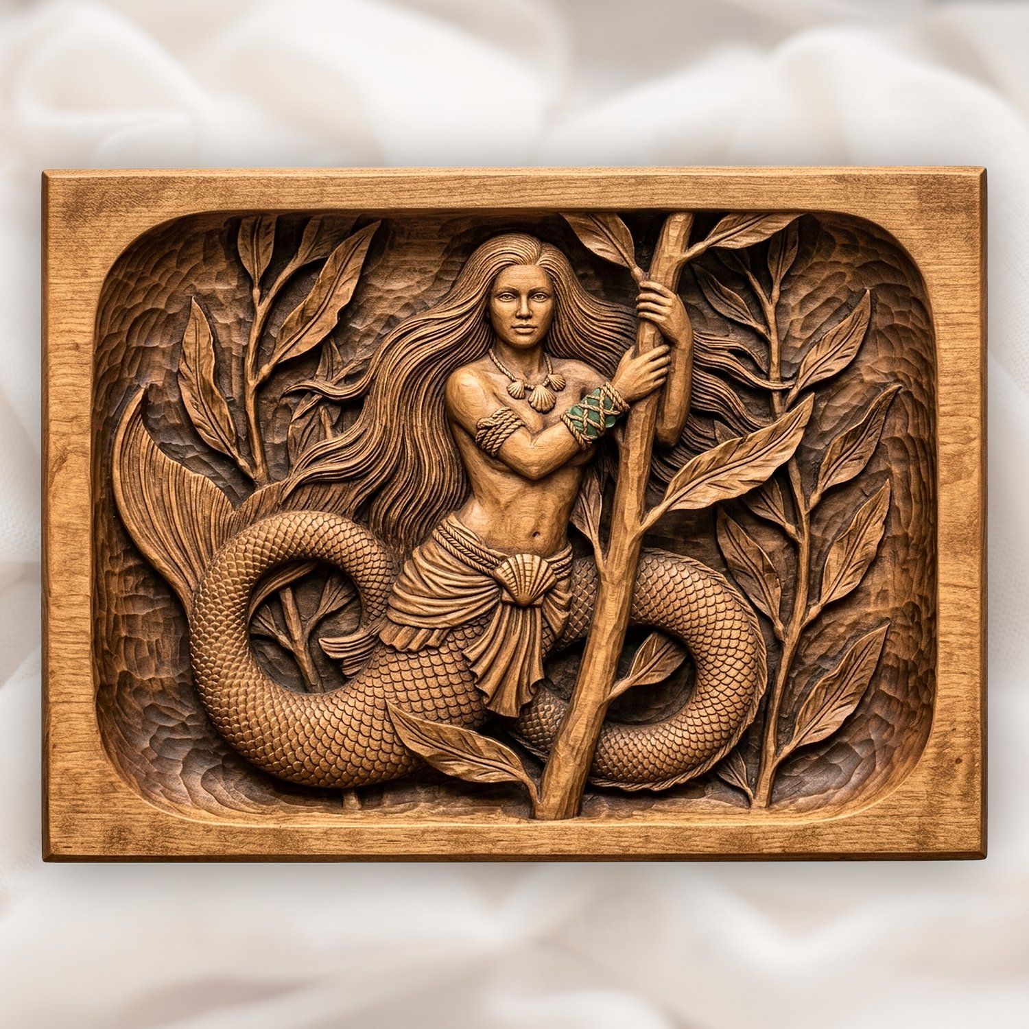 Mermaid Kelp Forest Wood Carving CNC Relief STL bas-relief STL design