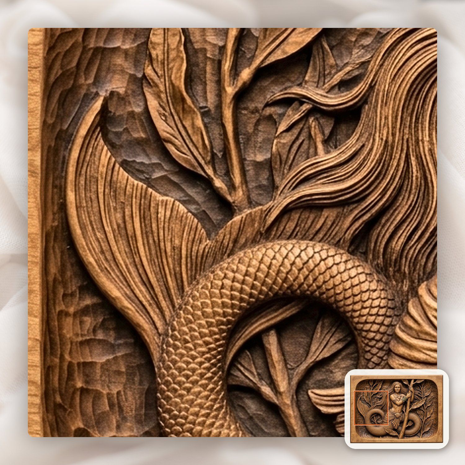 Mermaid Kelp Forest Wood Carving CNC Relief STL bas-relief STL — view 12