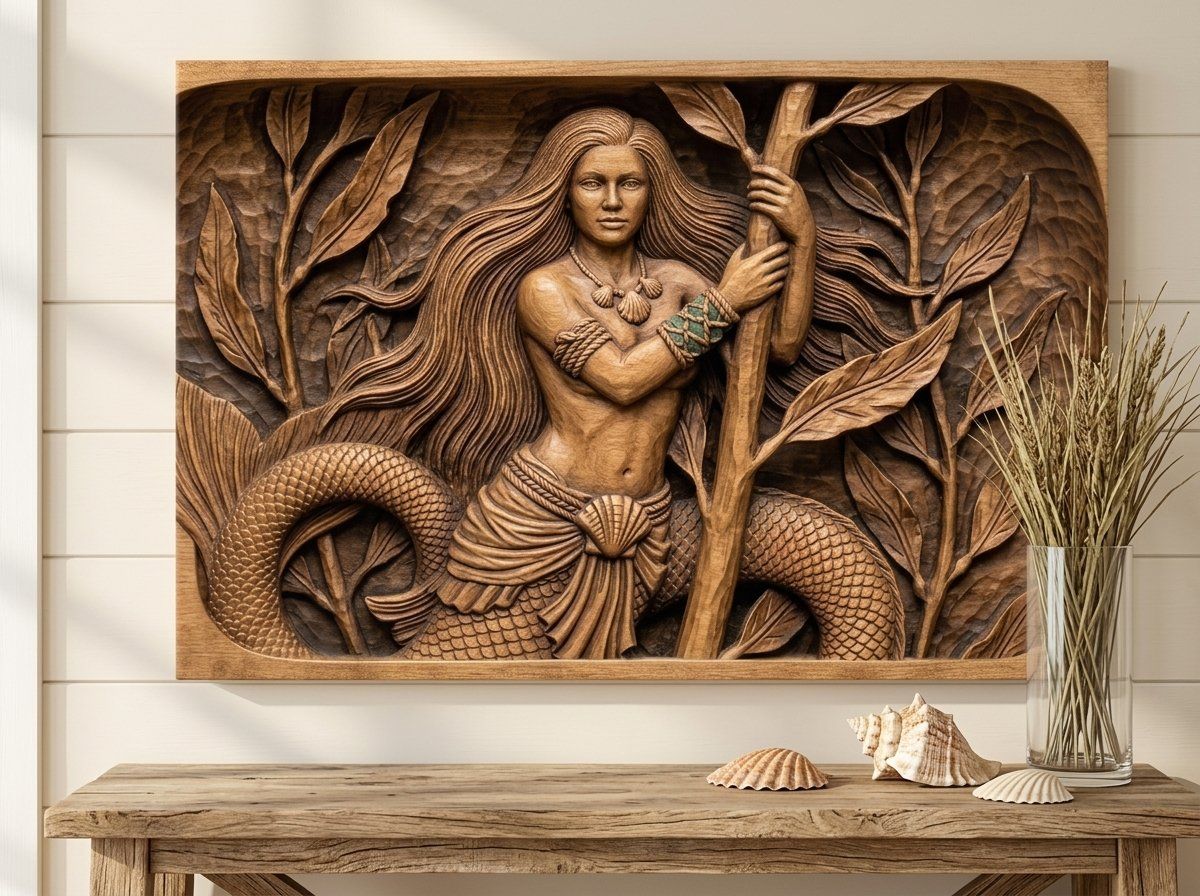 Mermaid Kelp Forest Wood Carving CNC Relief STL bas-relief STL — view 13