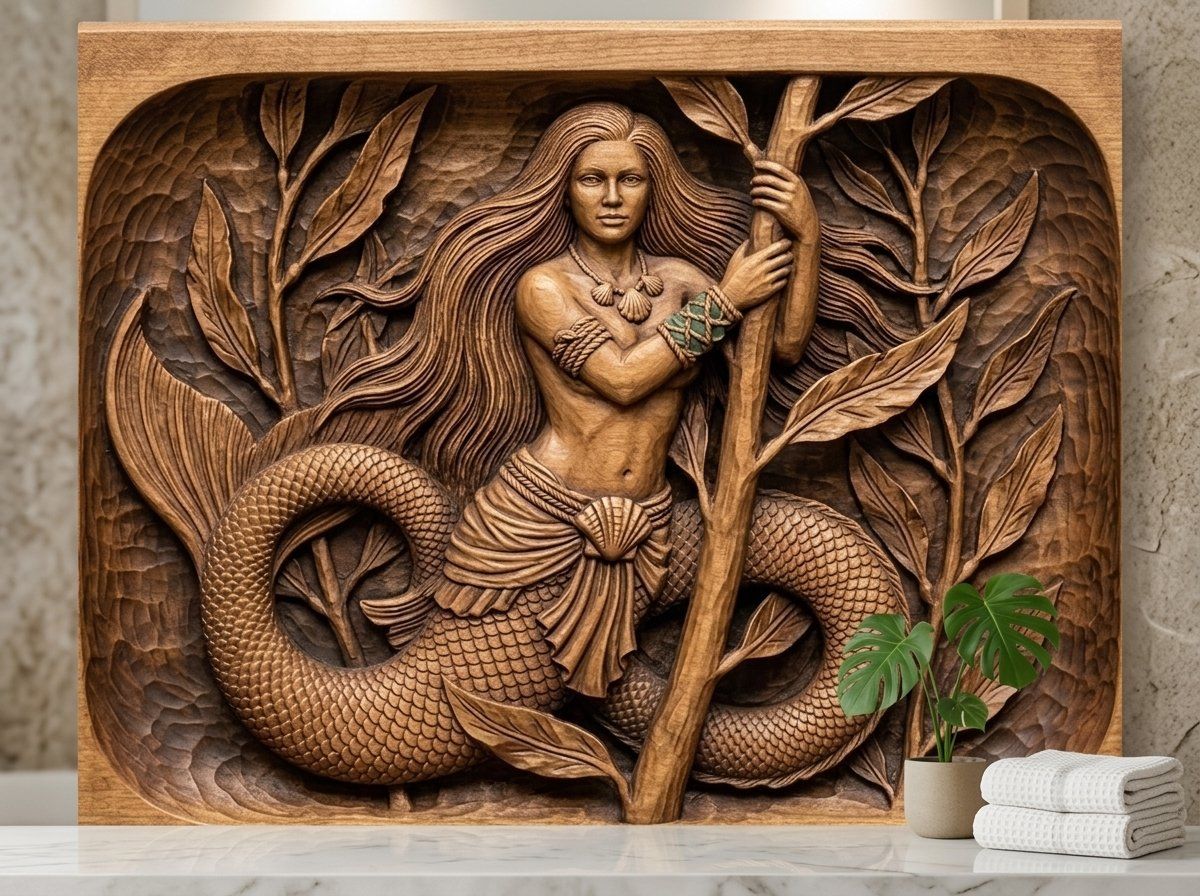Mermaid Kelp Forest Wood Carving CNC Relief STL bas-relief STL — view 14
