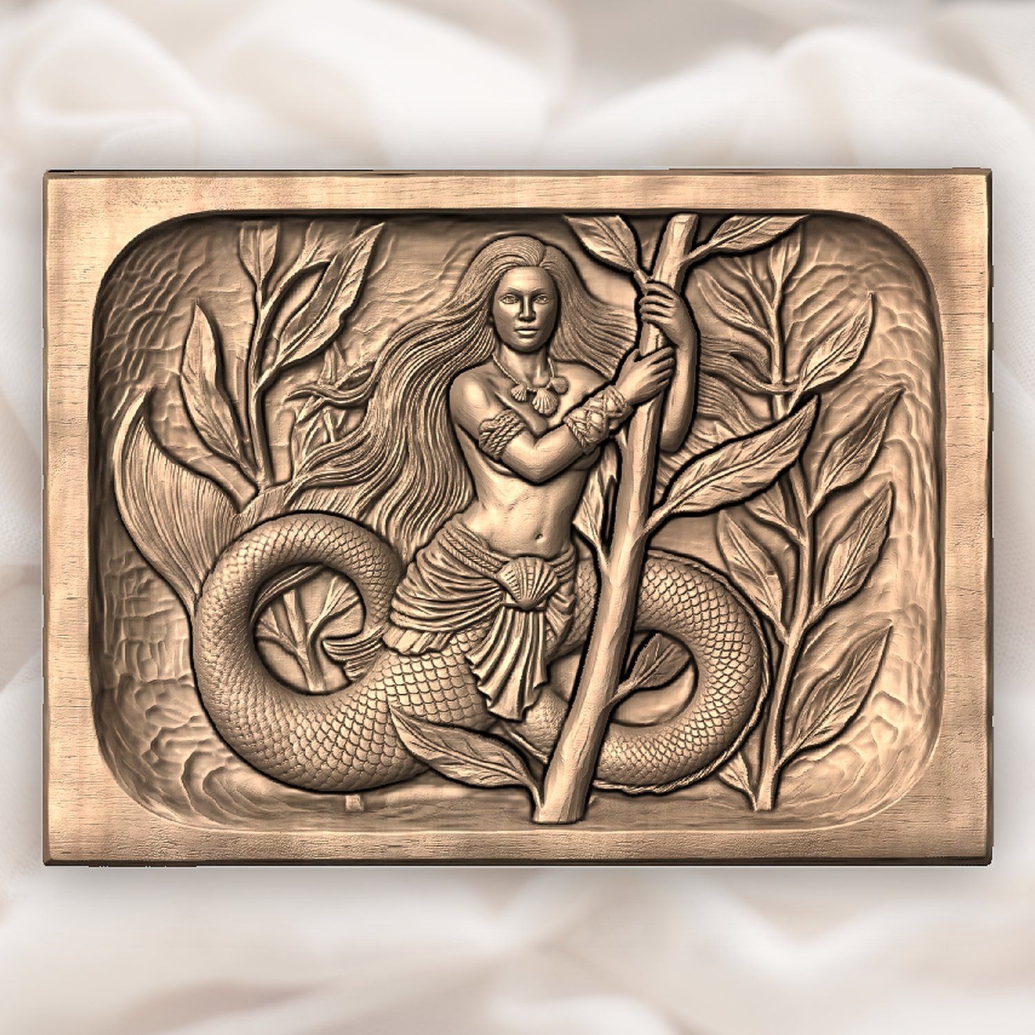 Mermaid Kelp Forest Wood Carving CNC Relief STL bas-relief STL — view 5