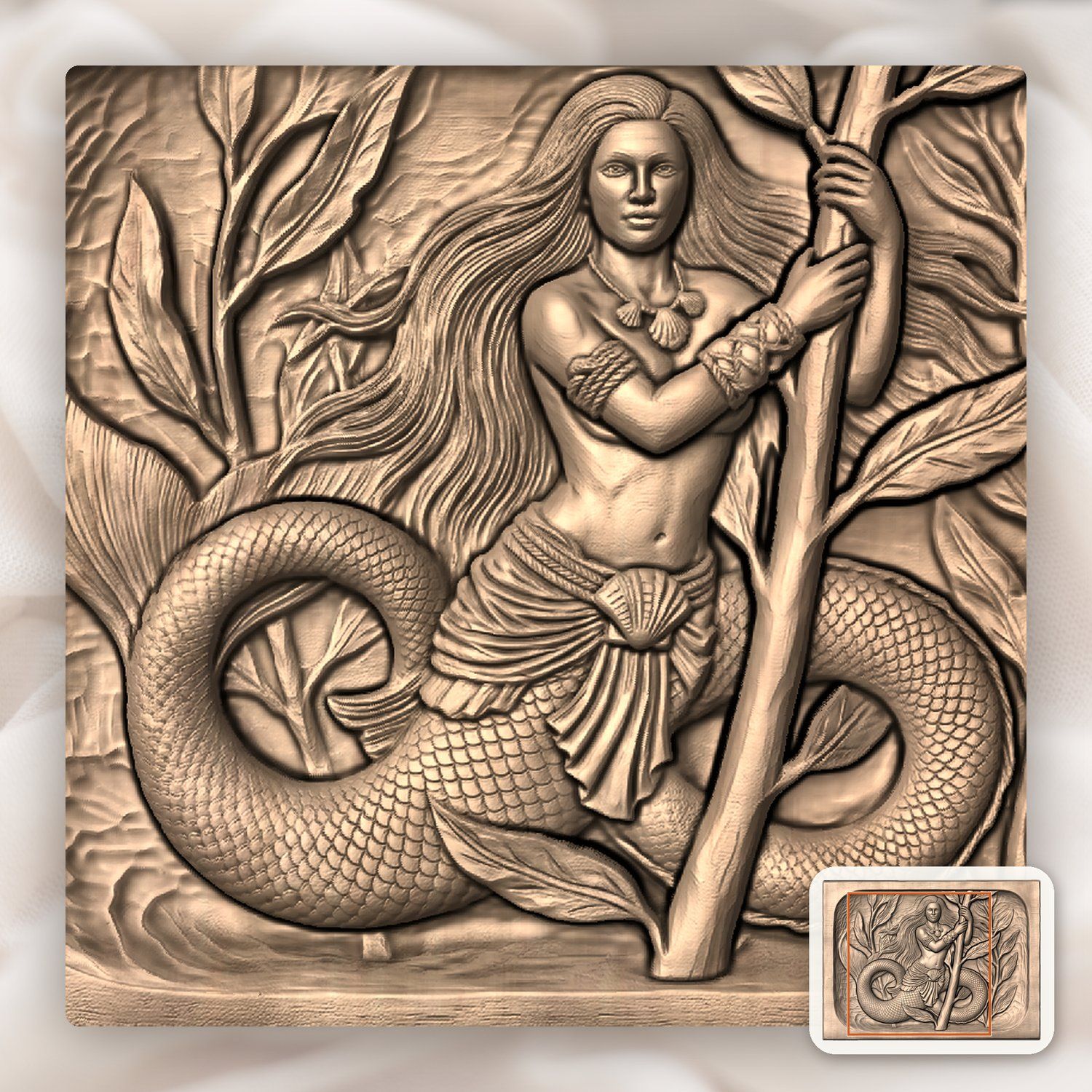 Mermaid Kelp Forest Wood Carving CNC Relief STL bas-relief STL — view 7