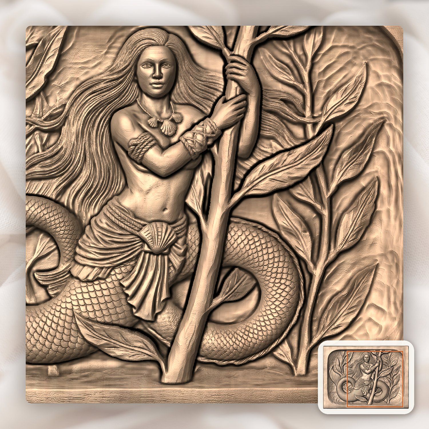 Mermaid Kelp Forest Wood Carving CNC Relief STL bas-relief STL — view 8
