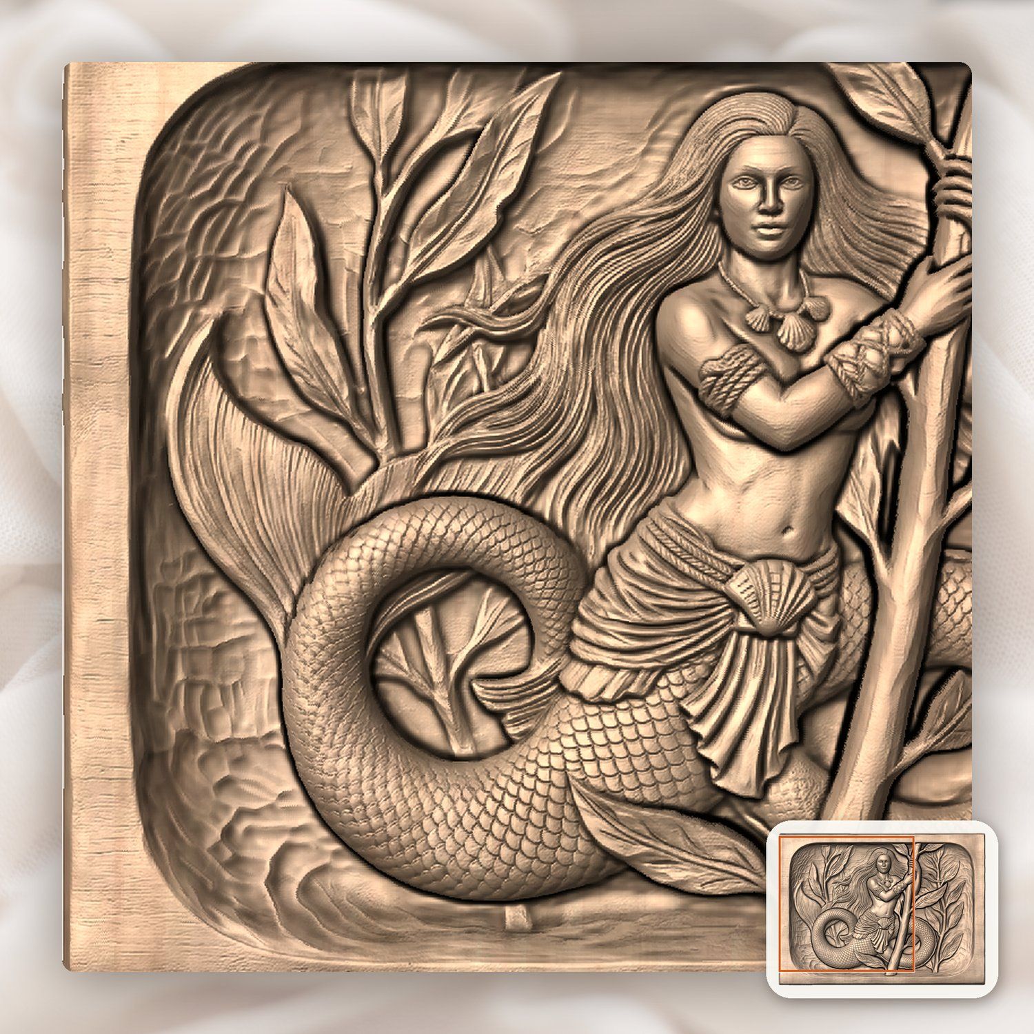 Mermaid Kelp Forest Wood Carving CNC Relief STL bas-relief STL — view 9