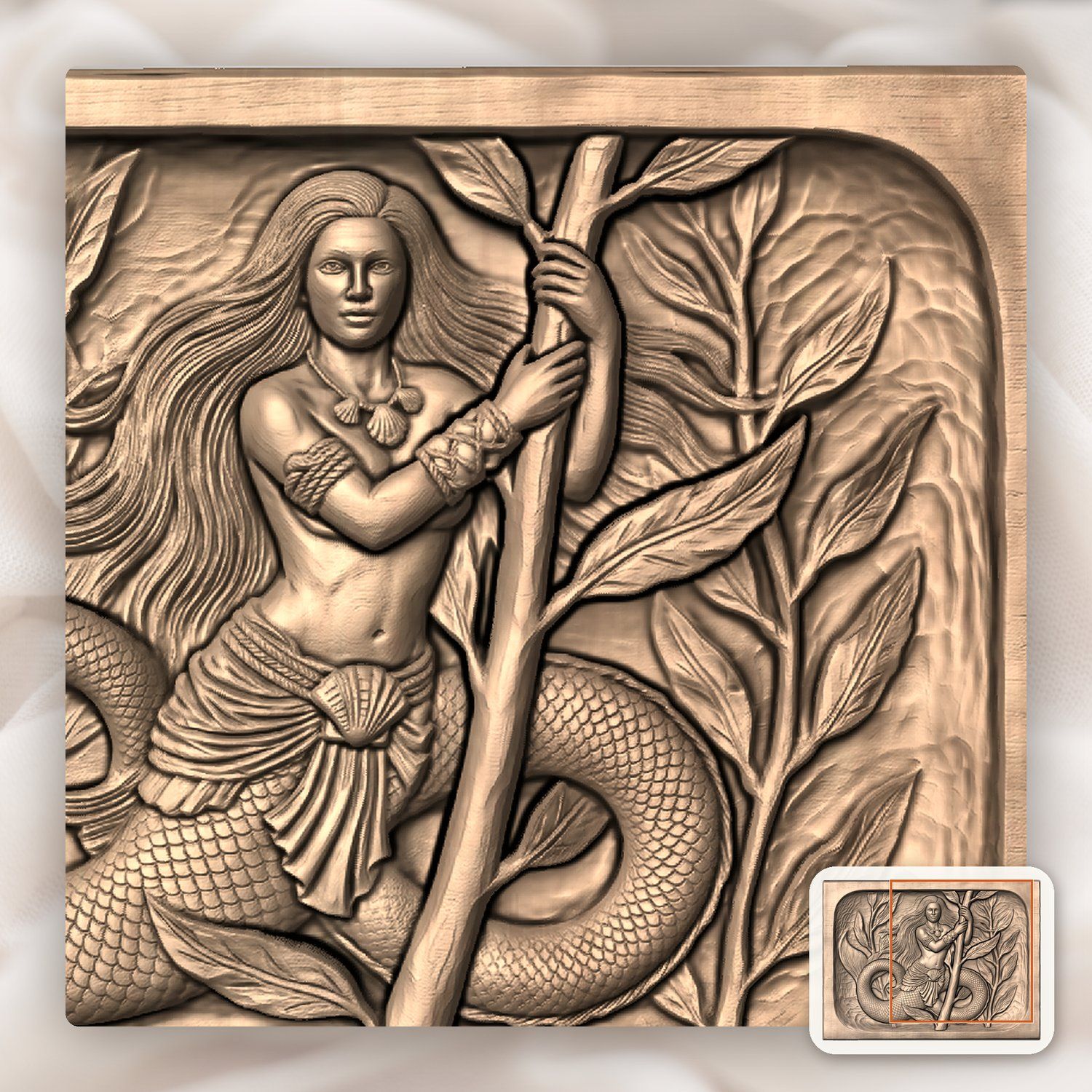 Mermaid Kelp Forest Wood Carving CNC Relief STL bas-relief STL — view 10