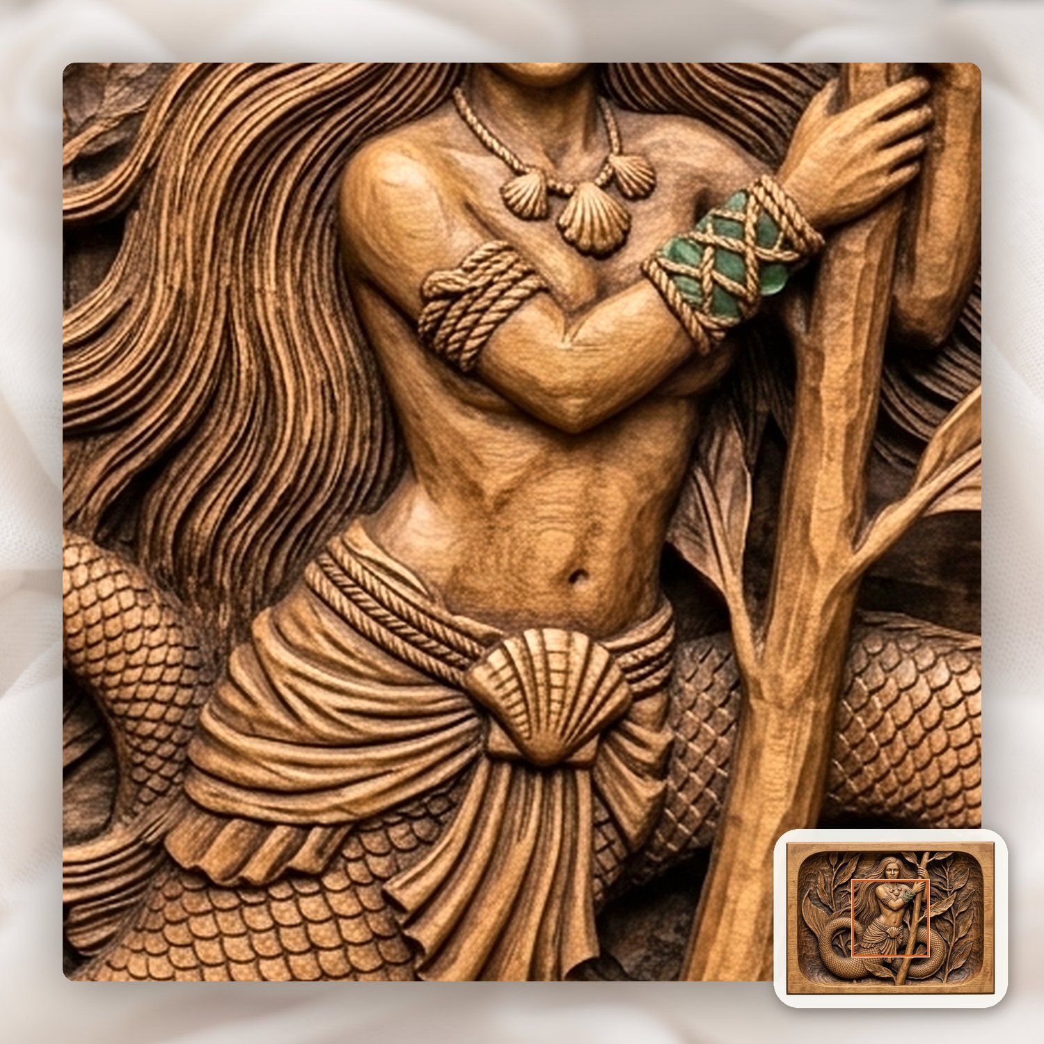Mermaid Kelp Forest Wood Carving CNC Relief STL bas-relief STL — view 11