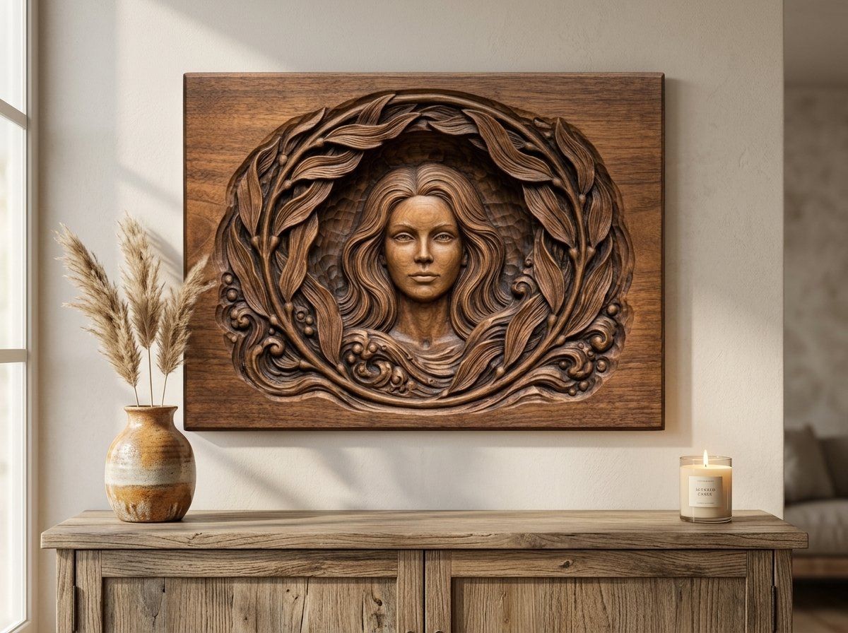 Mermaid Kelp Wreath Ocean CNC Relief STL bas-relief STL — view 13