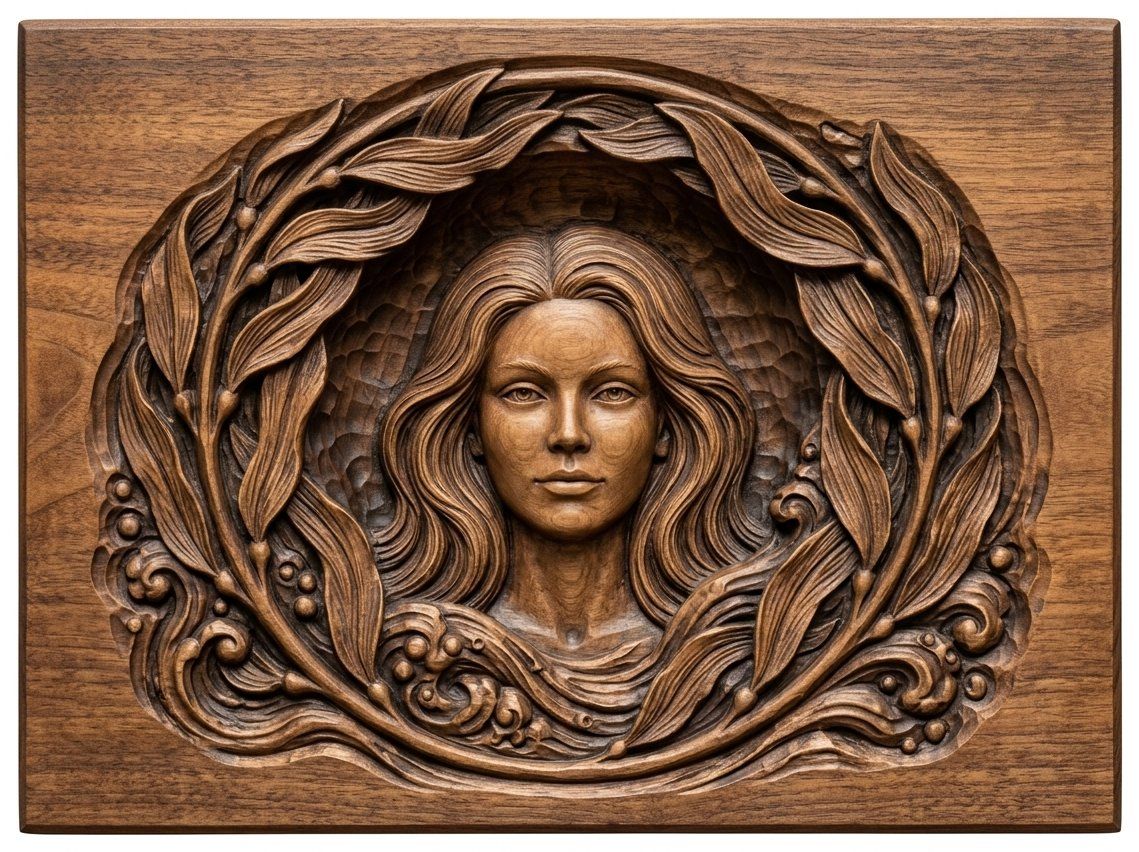Mermaid Kelp Wreath Ocean CNC Relief STL bas-relief STL — view 4