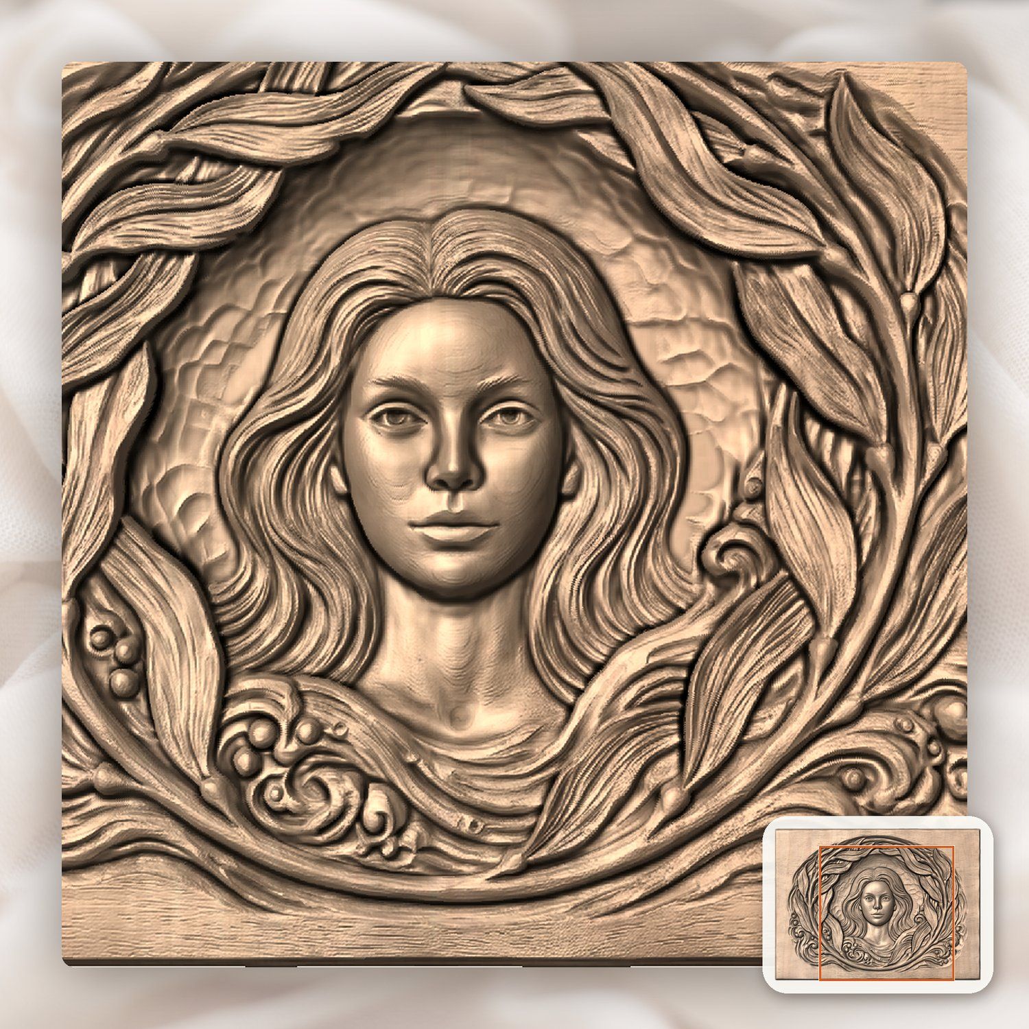 Mermaid Kelp Wreath Ocean CNC Relief STL bas-relief STL — view 7
